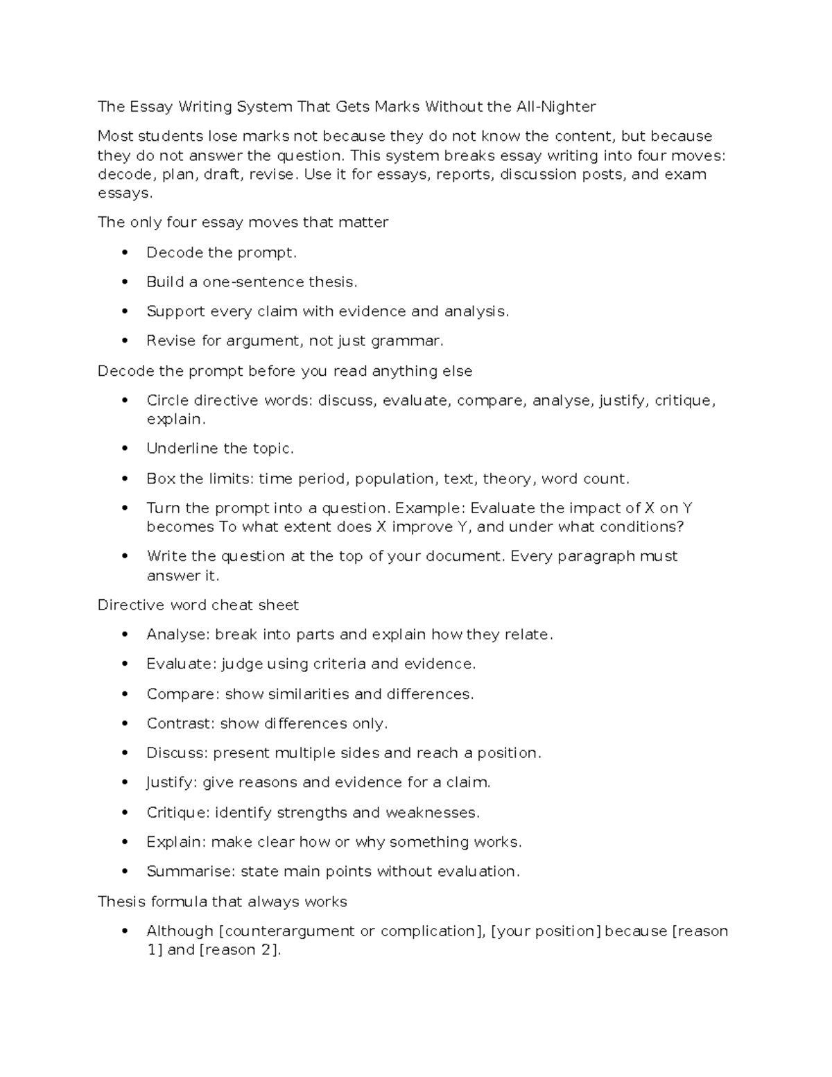 The Essay Writing System for High Marks: A Guide to Success - Studocu