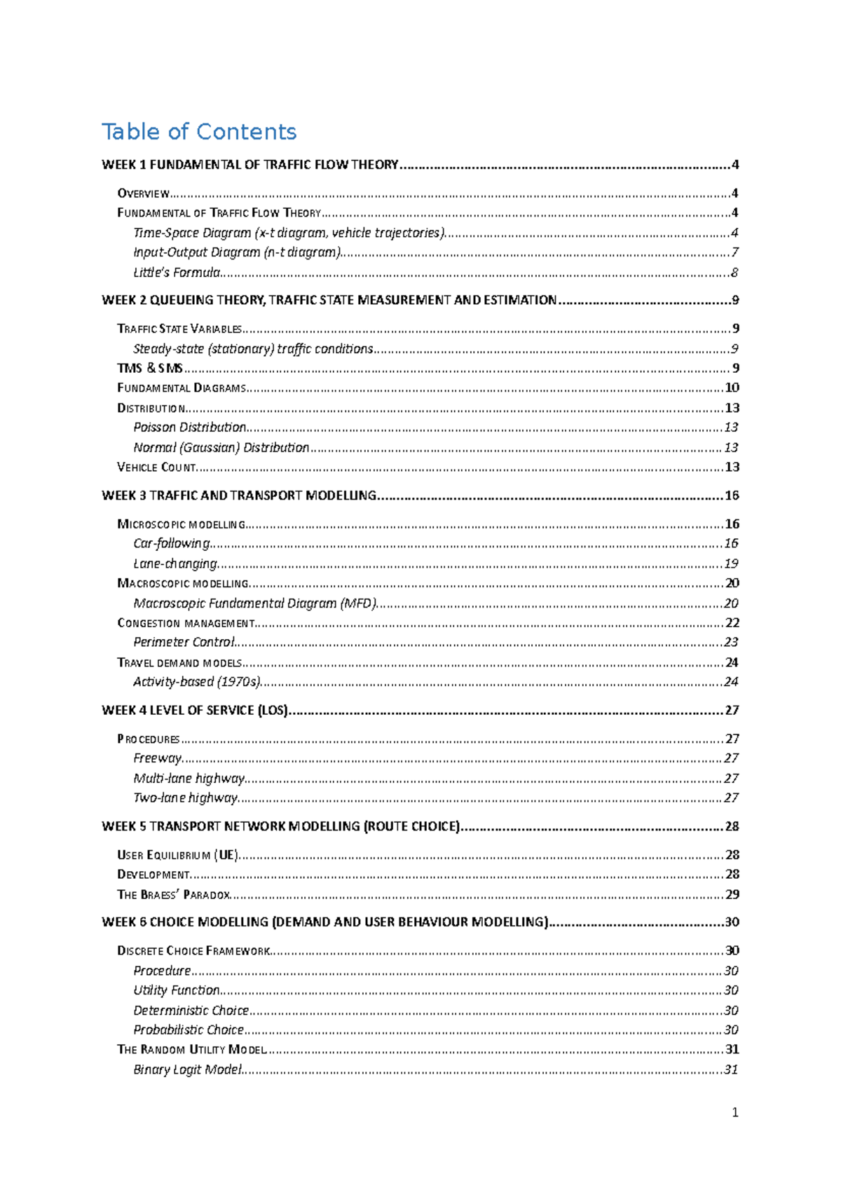 CIVL2700-Notes - Notes - Table of Contents WEEK 1 FUNDAMENTAL OF ...