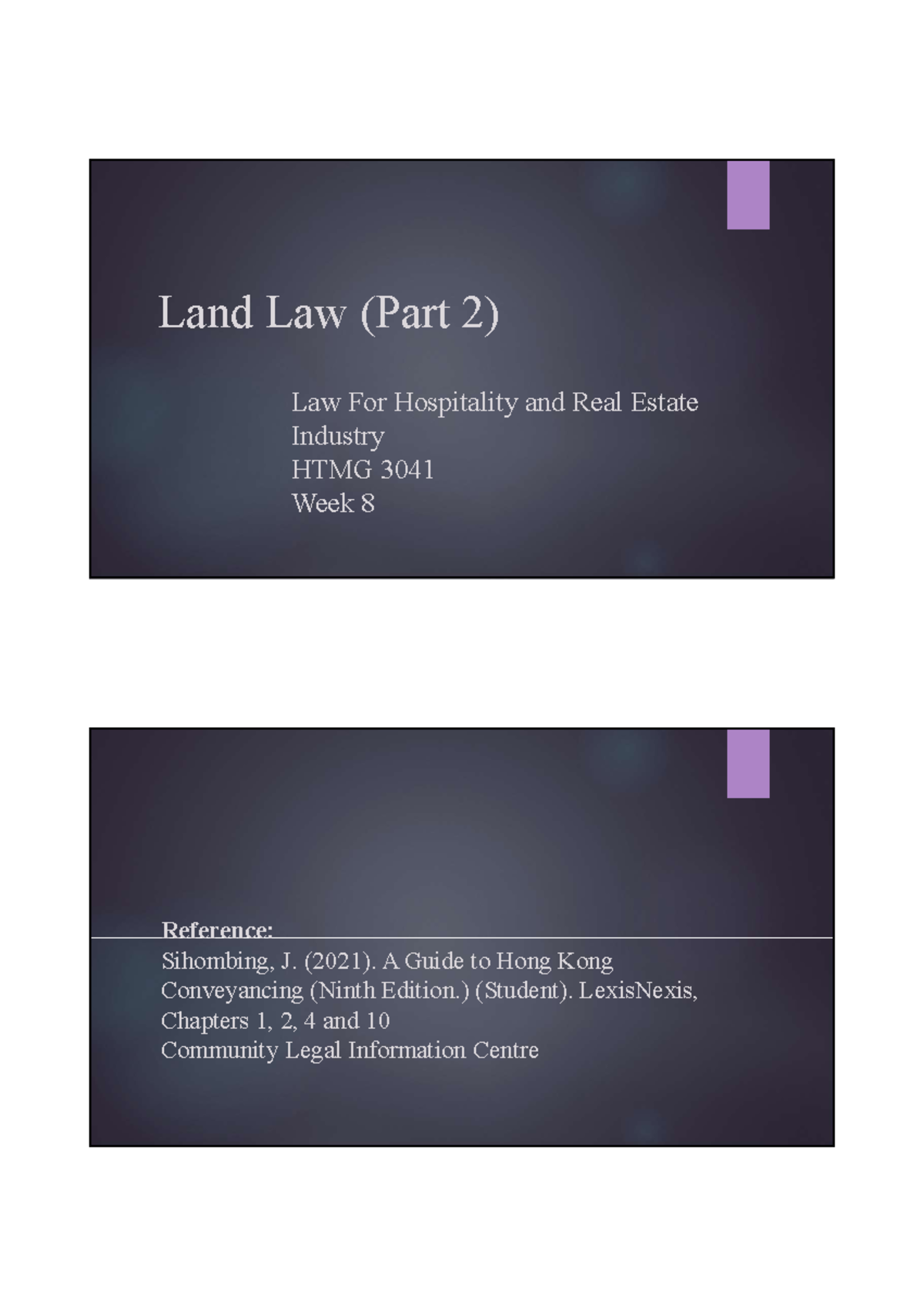 Land Law - HTMG3041 Lecture Notes from CUHK on Property Ownership - Studocu