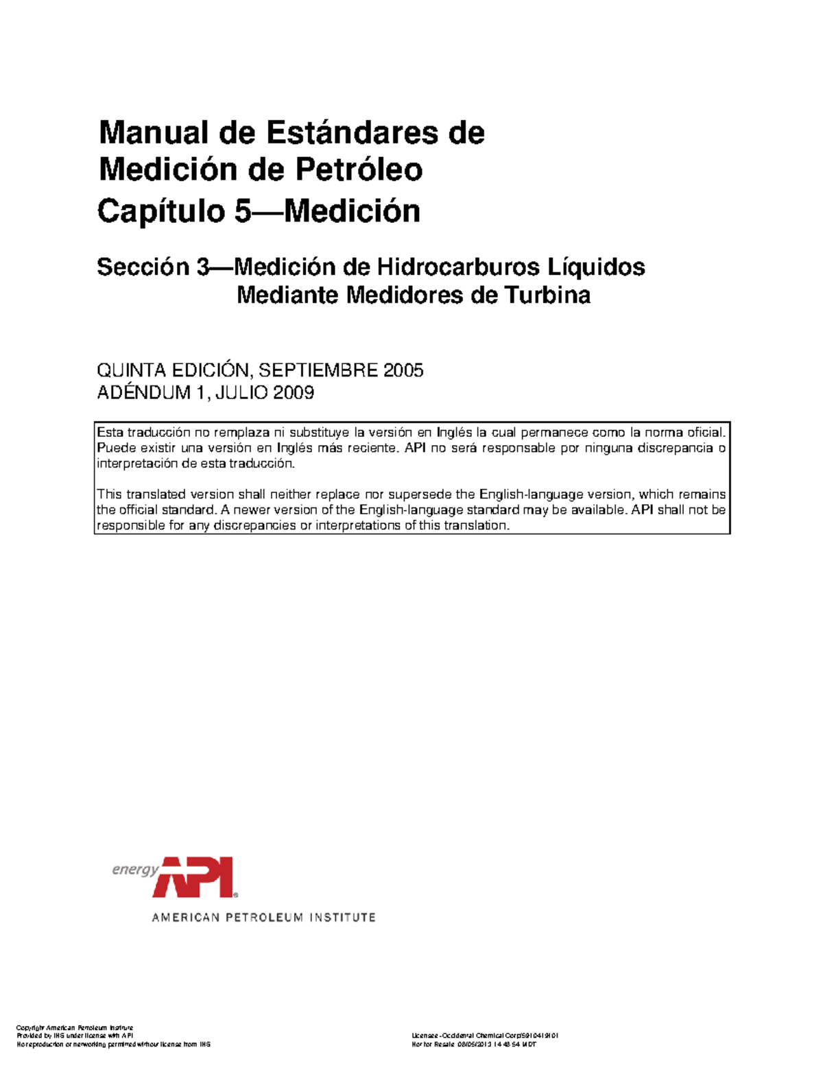 API MPMS 5.3. Español - Medición de Hidrocarburos Líquidos con Turbina ...