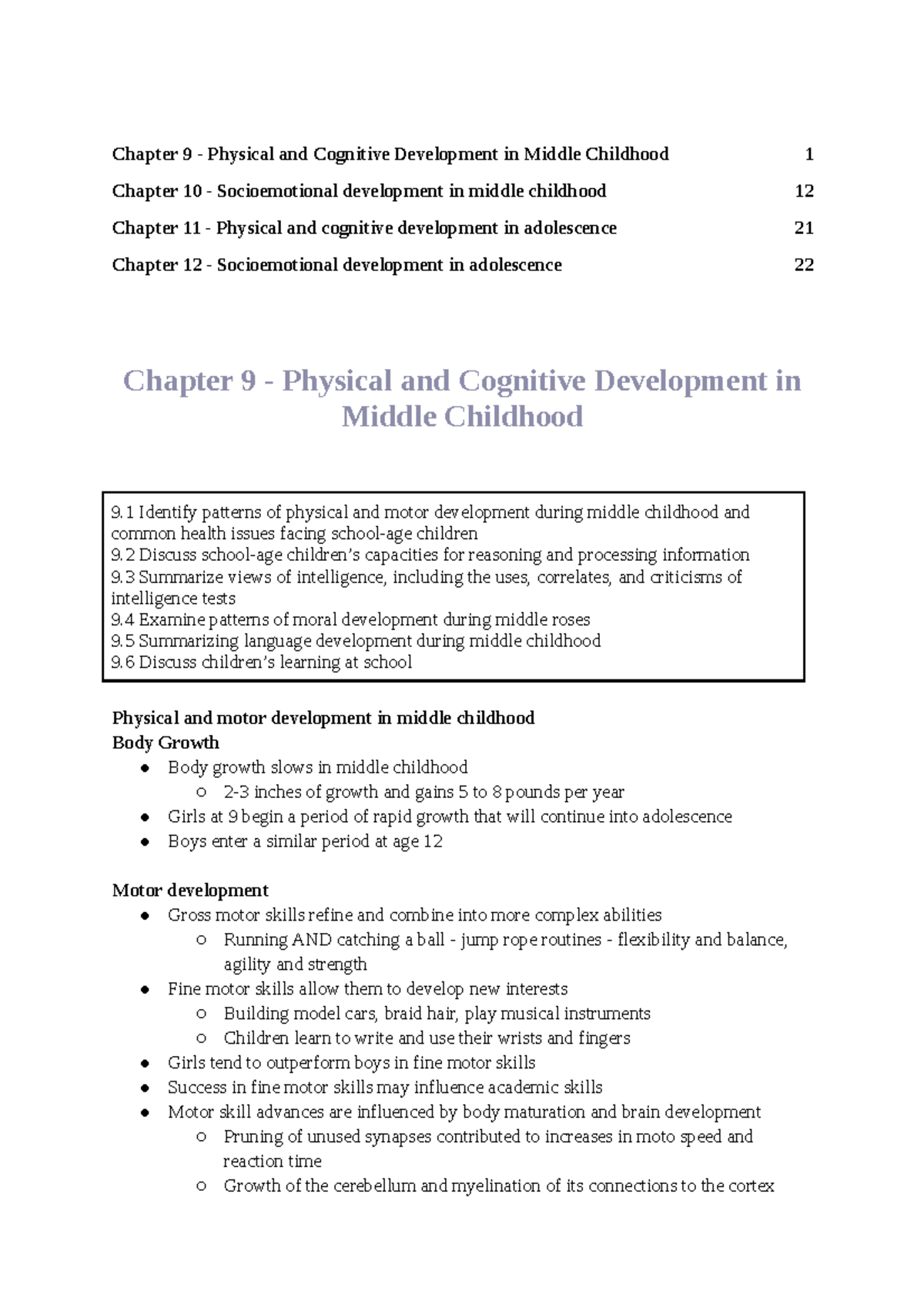 Kuther 2019 Chapter 9 Physical and Cognitive Development in Middle Childhood 1 Chapter 10 Studocu