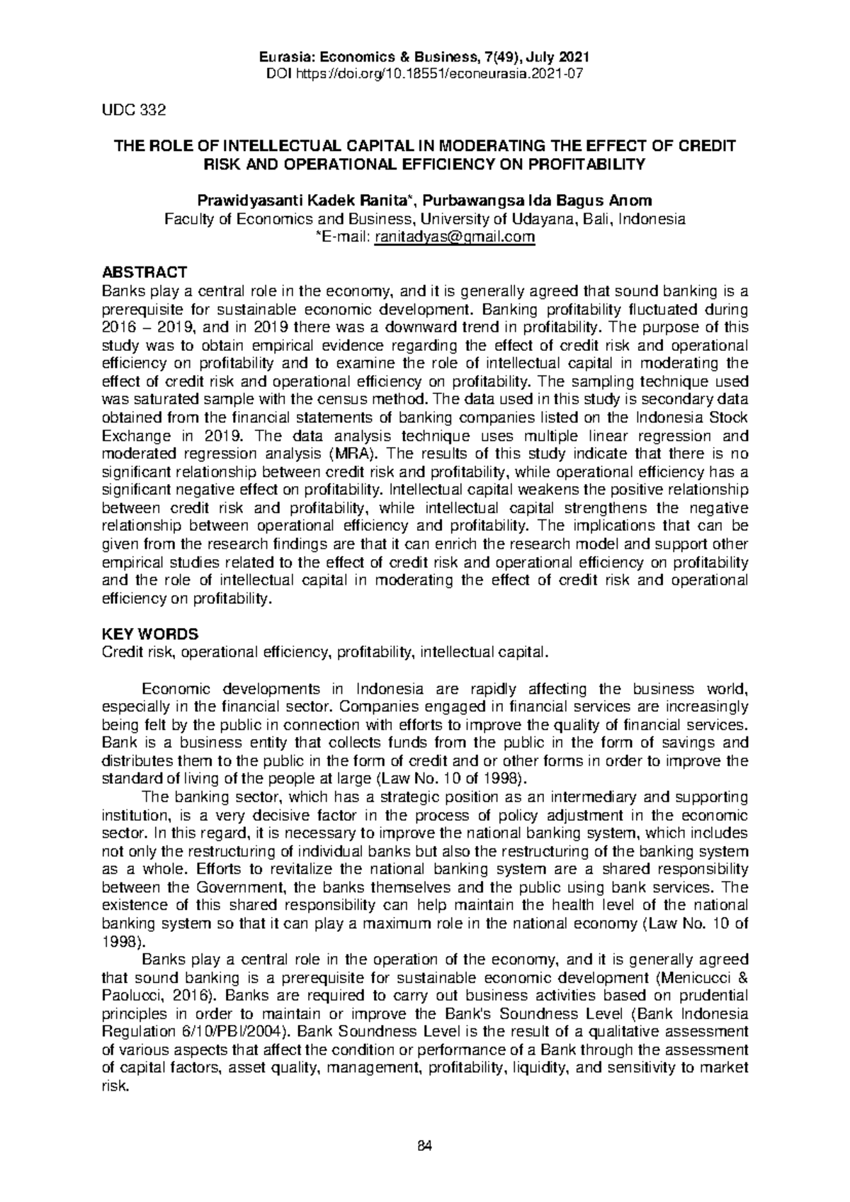 The Role of Intellectual Capital in Moderating Credit Risk and ...