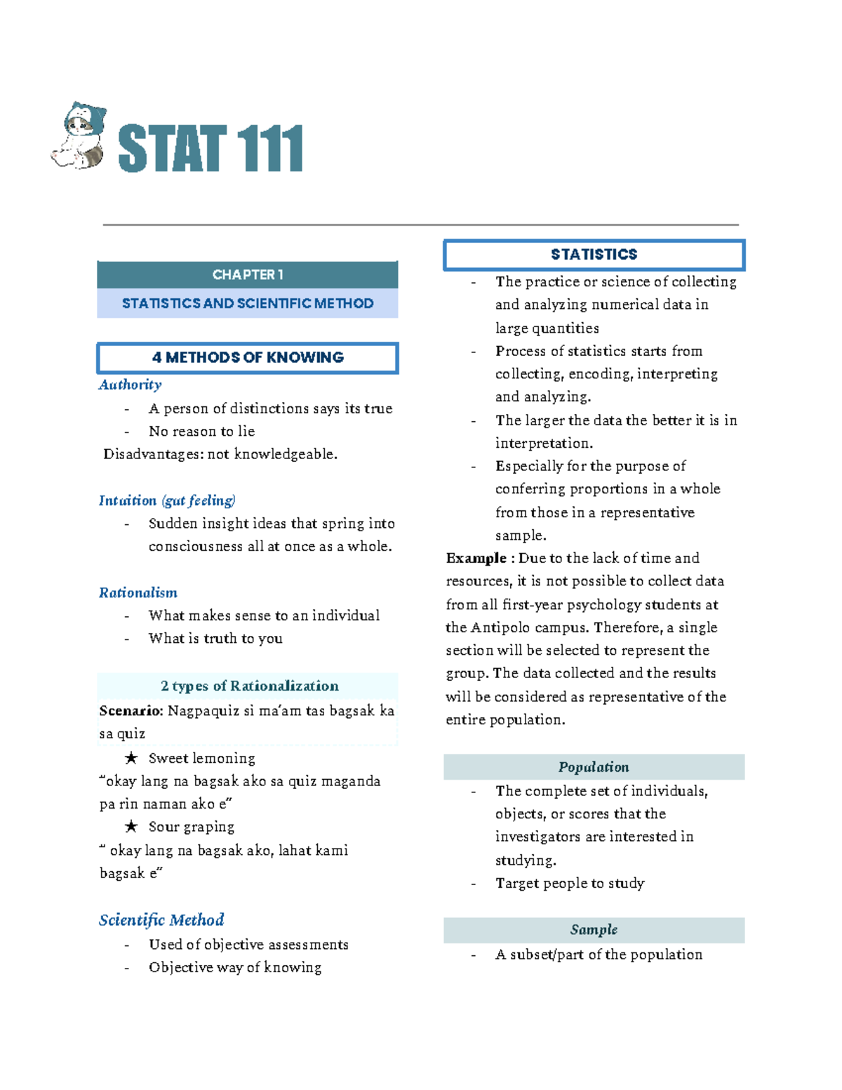 statistics12345 - STAT 111 CHAPTER 1 STATISTICS AND SCIENTIFIC METHOD 4 ...
