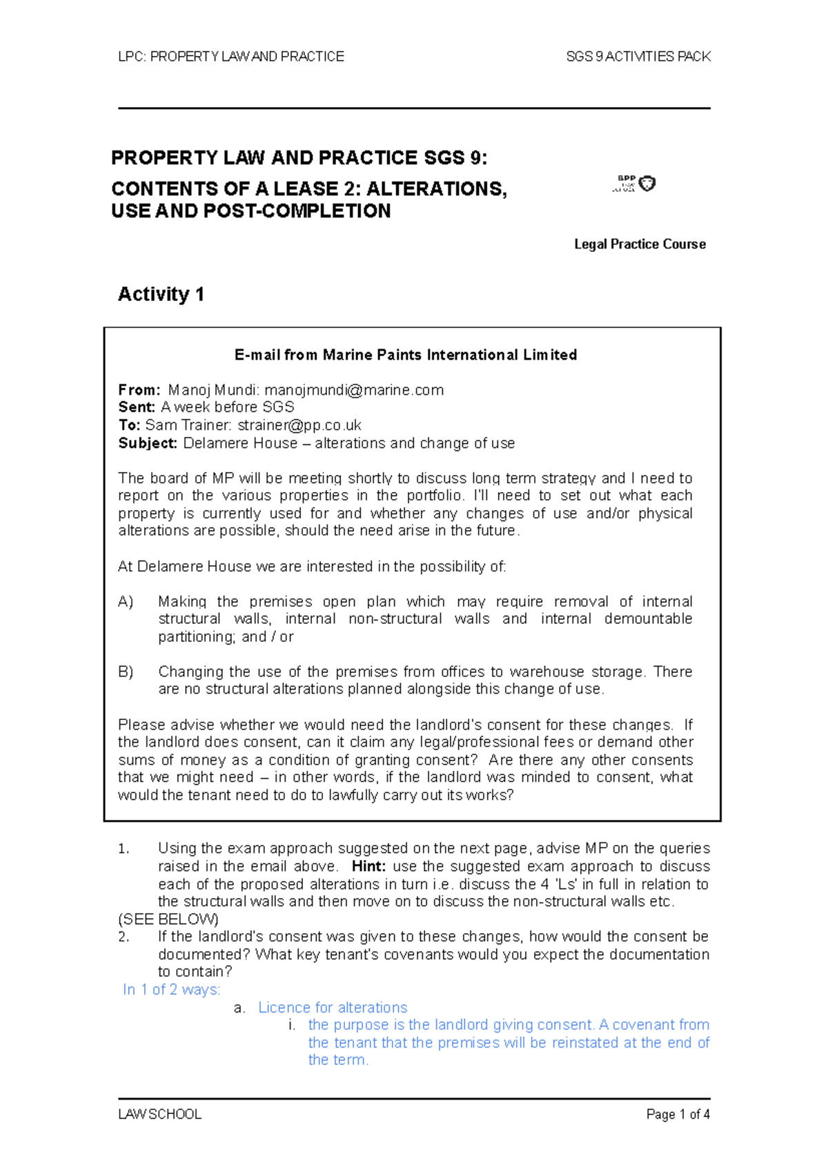 Property SGS 9 Activities Pack 2022-2023 - LPC: PROPERTY LAW AND ...