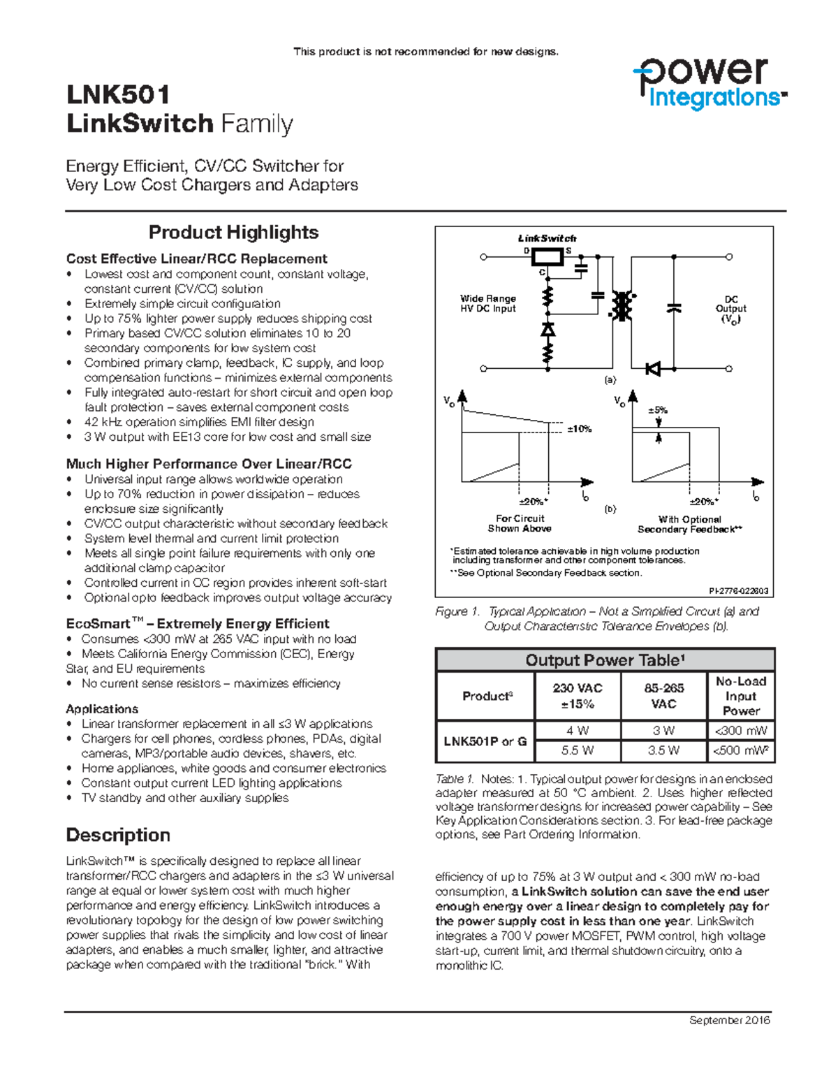 Lnk501 - LNK 501 datasheet - Figure 1. Typical Application – Not a ...