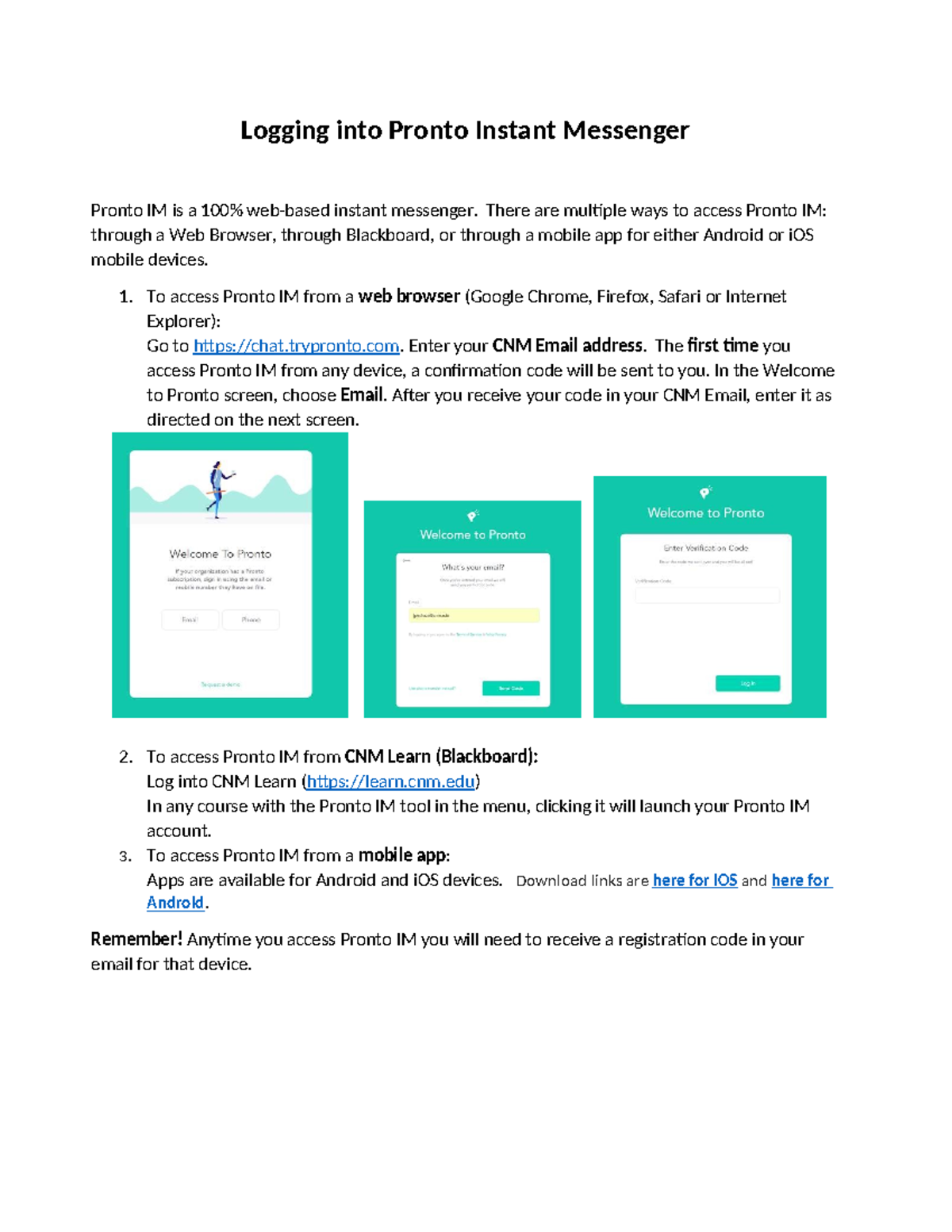 Logging into Pronto Instant Messenger - There are multiple ways to ...