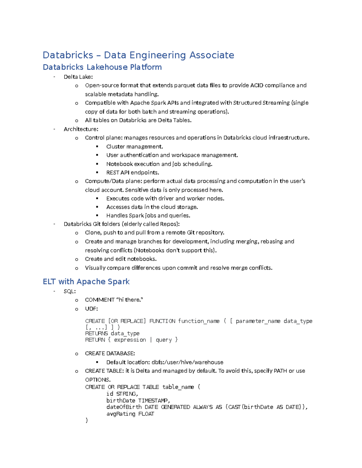 Databricks Data Engineer Associate Study Notes for Exam Preparation ...