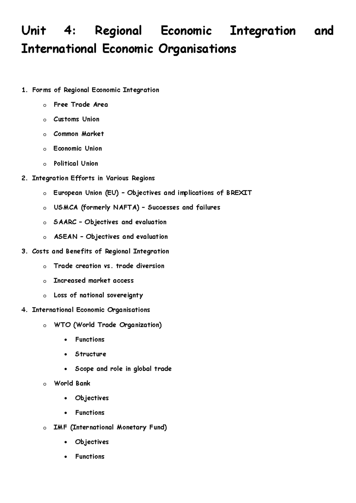 IB Unit 4: Regional Economic Integration & International Economic ...