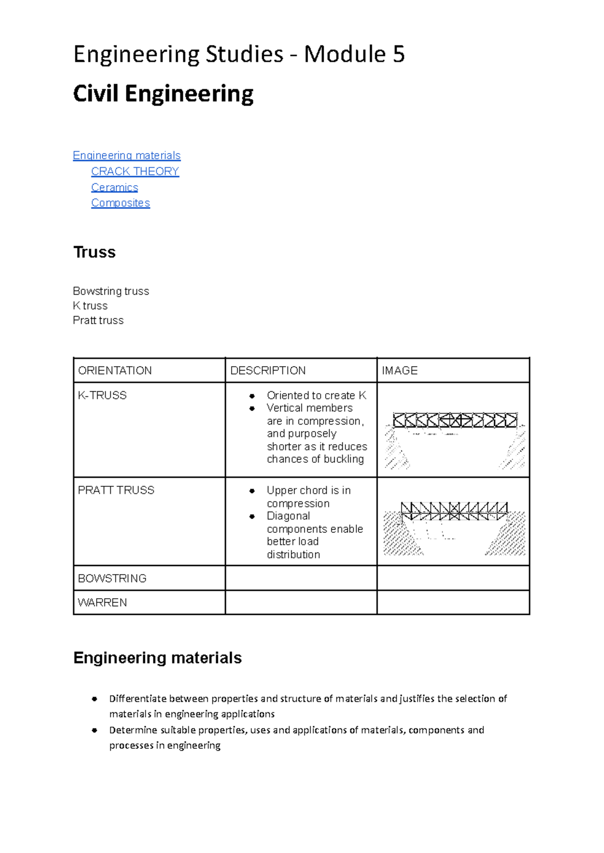 Civil Engineering Module 5: Engineering Materials & Crack Theory - Studocu