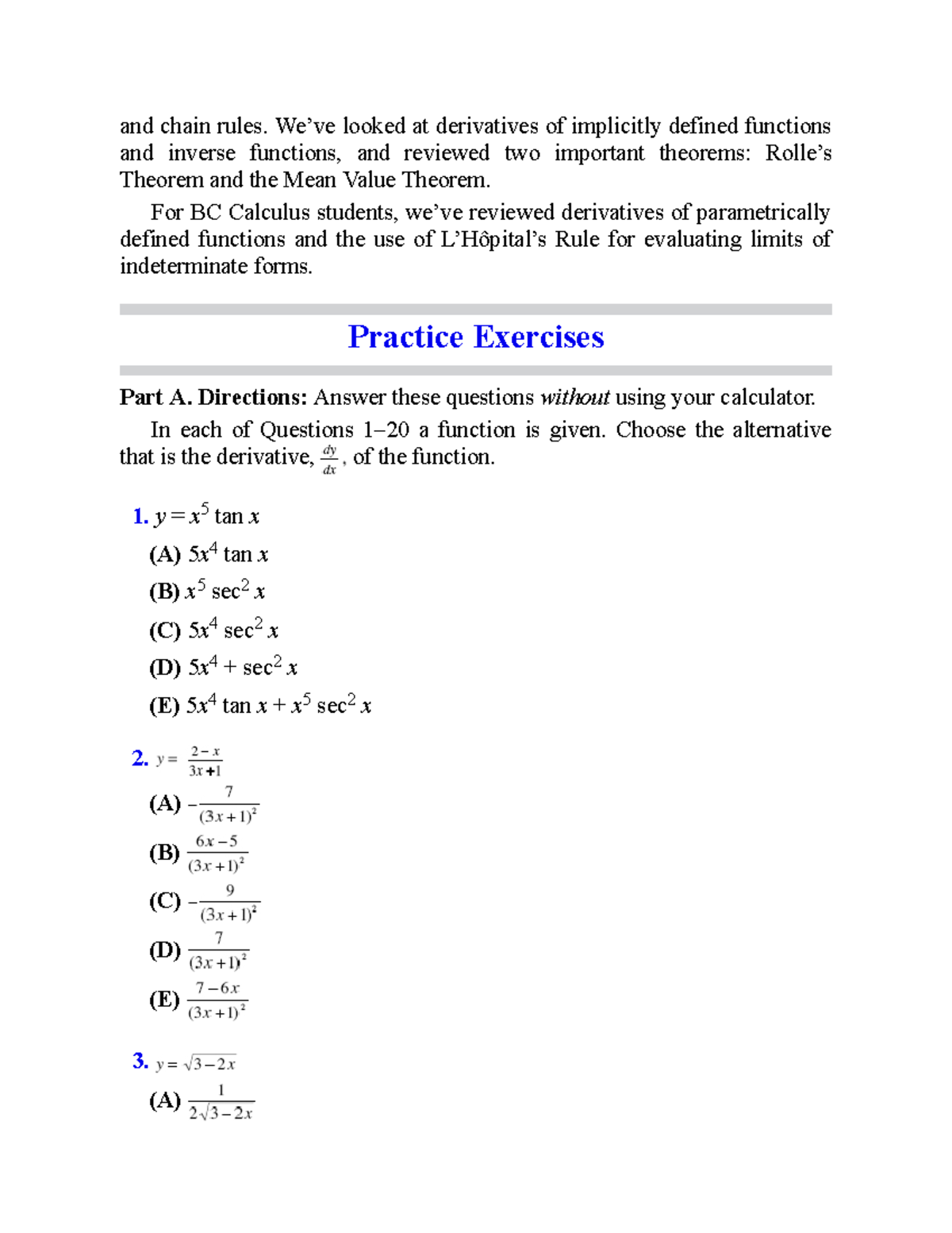Ch 3 Differentiation Practice Exercises for BC Calculus - Studocu