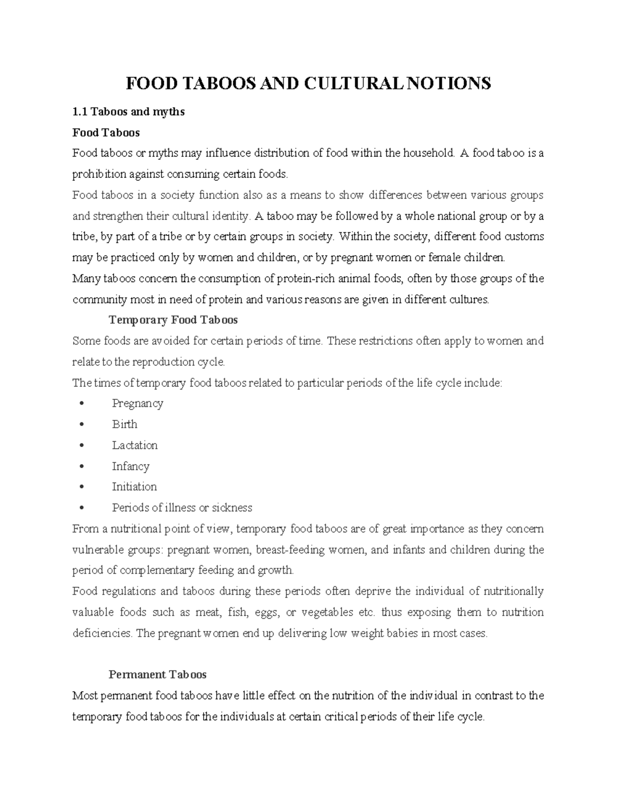 FOOD Taboos AND Cultural Notions: Understanding Myths and Practices ...