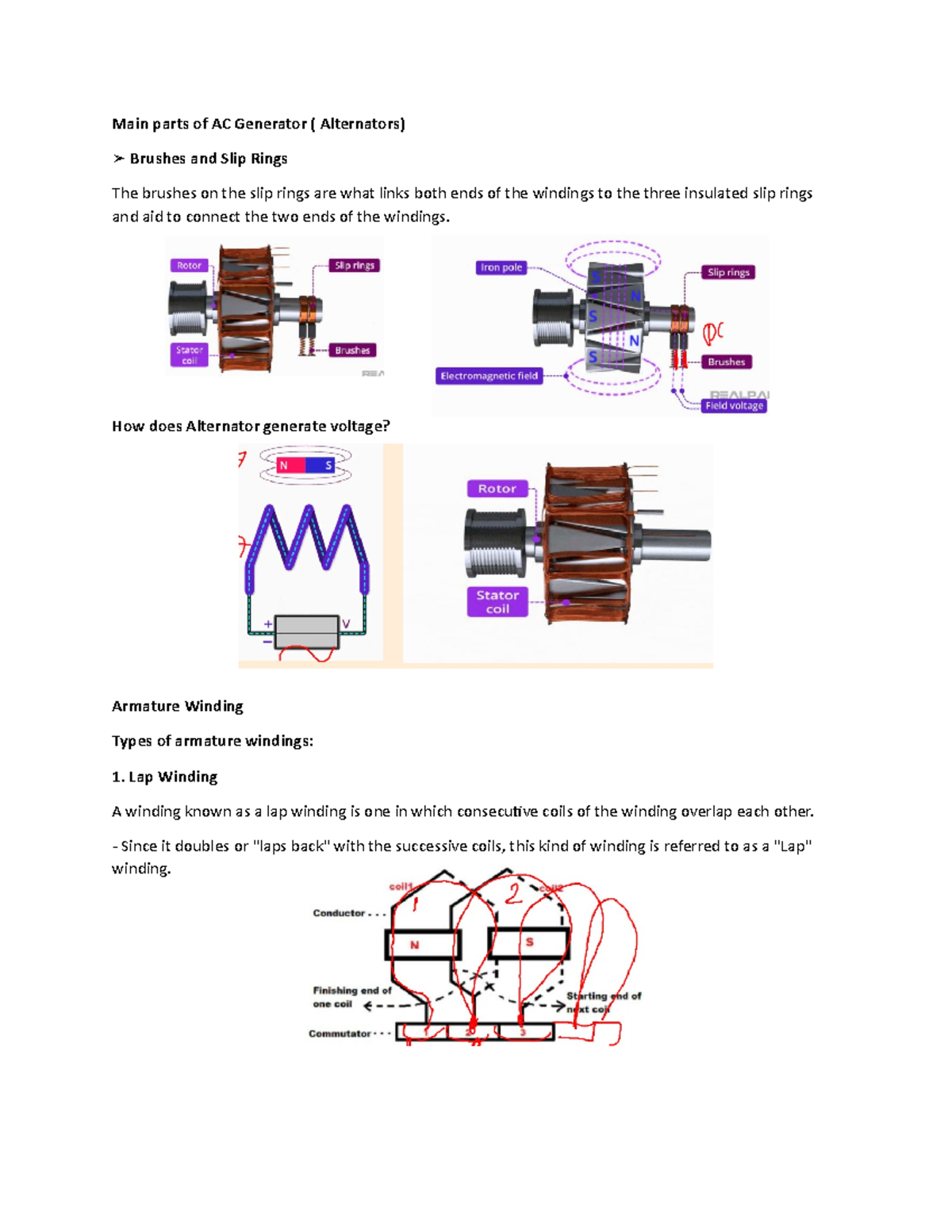 Main parts of AC Generator - How does Alternator generate voltage ...