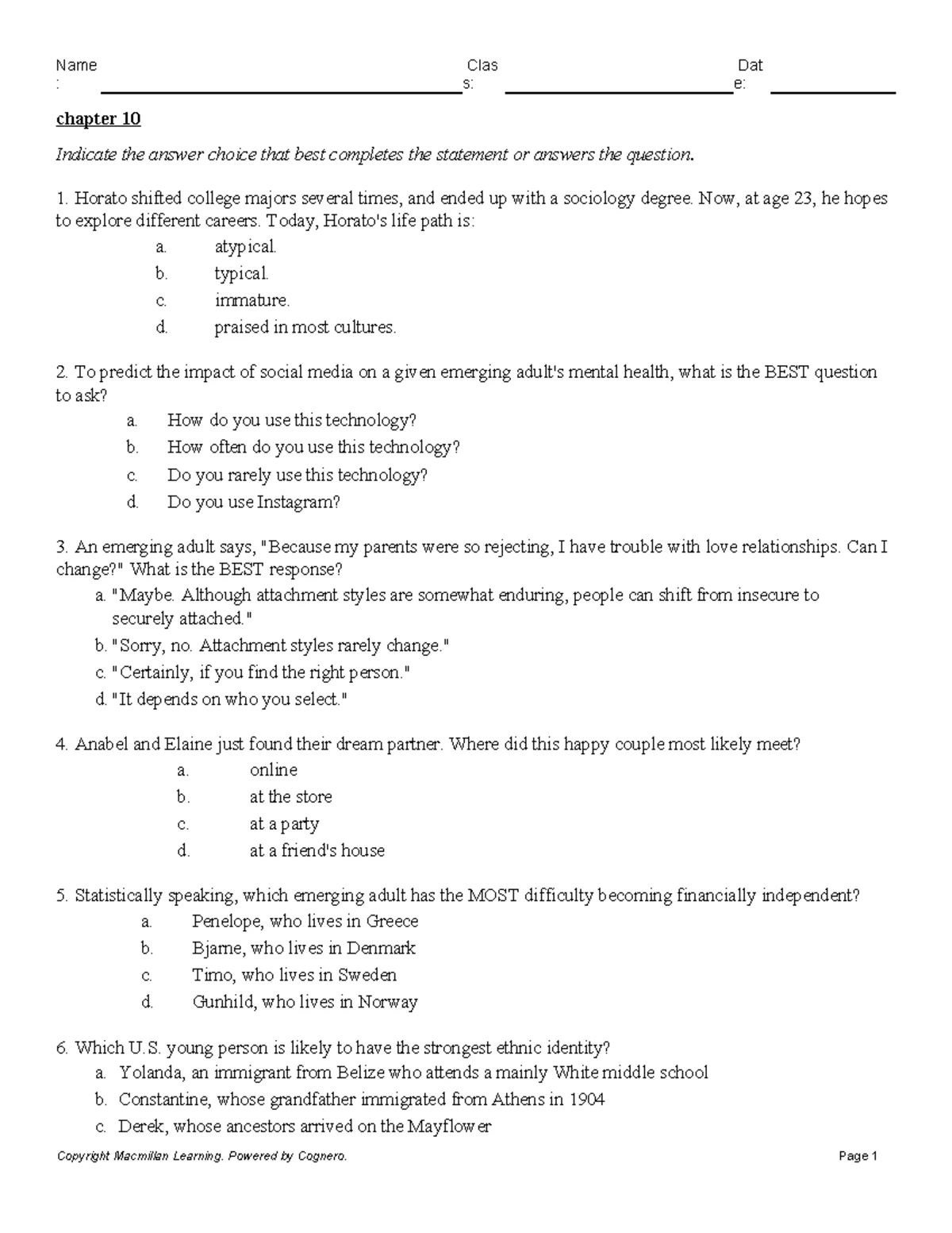 Chapter 6 Study Guide S E Chapter 6 Indicate The Answer Choice Chapter 6 Study Guide S E Chapter 6 Indicate The Answer Choice