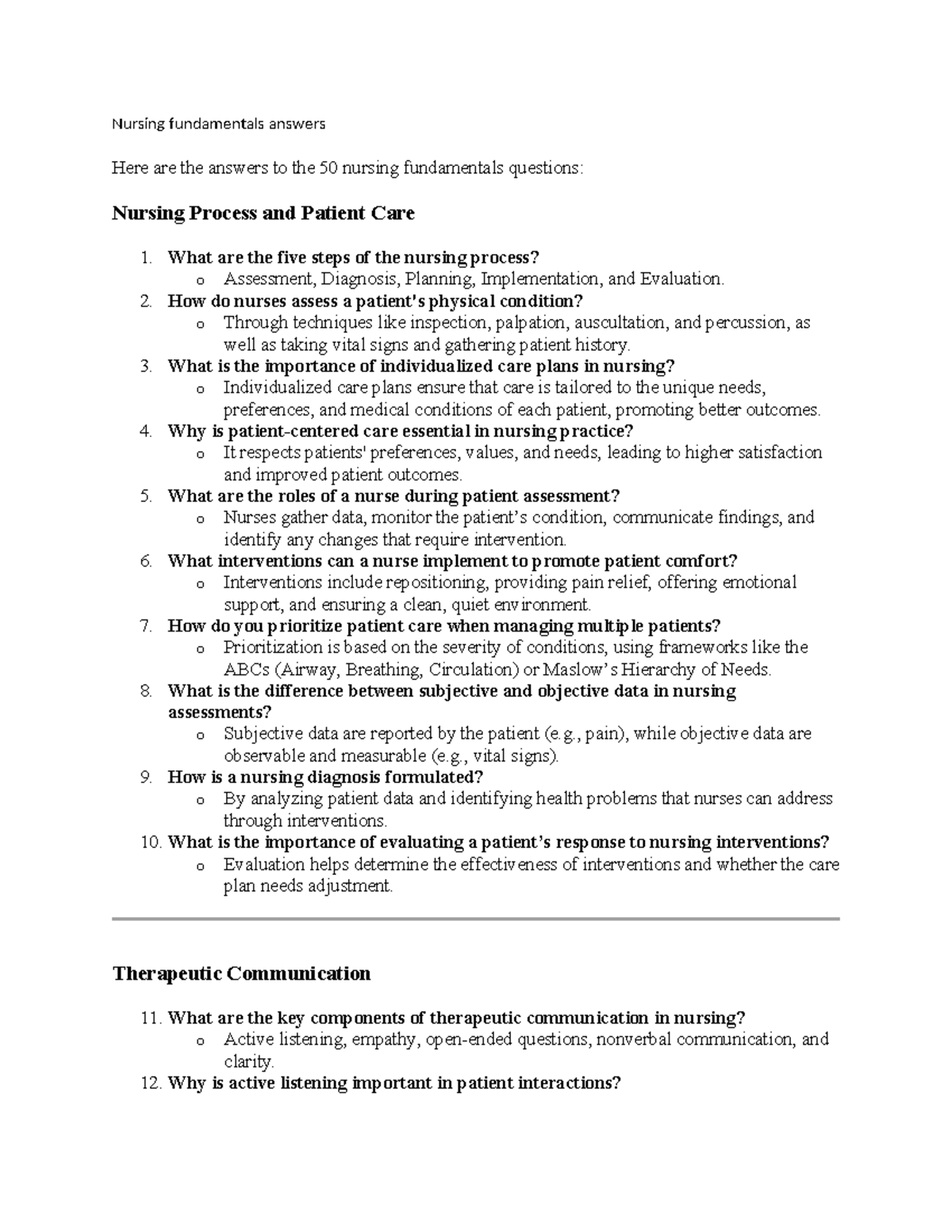 Nursing Fundamentals Exam Answers: Key Concepts & Practices - Studocu