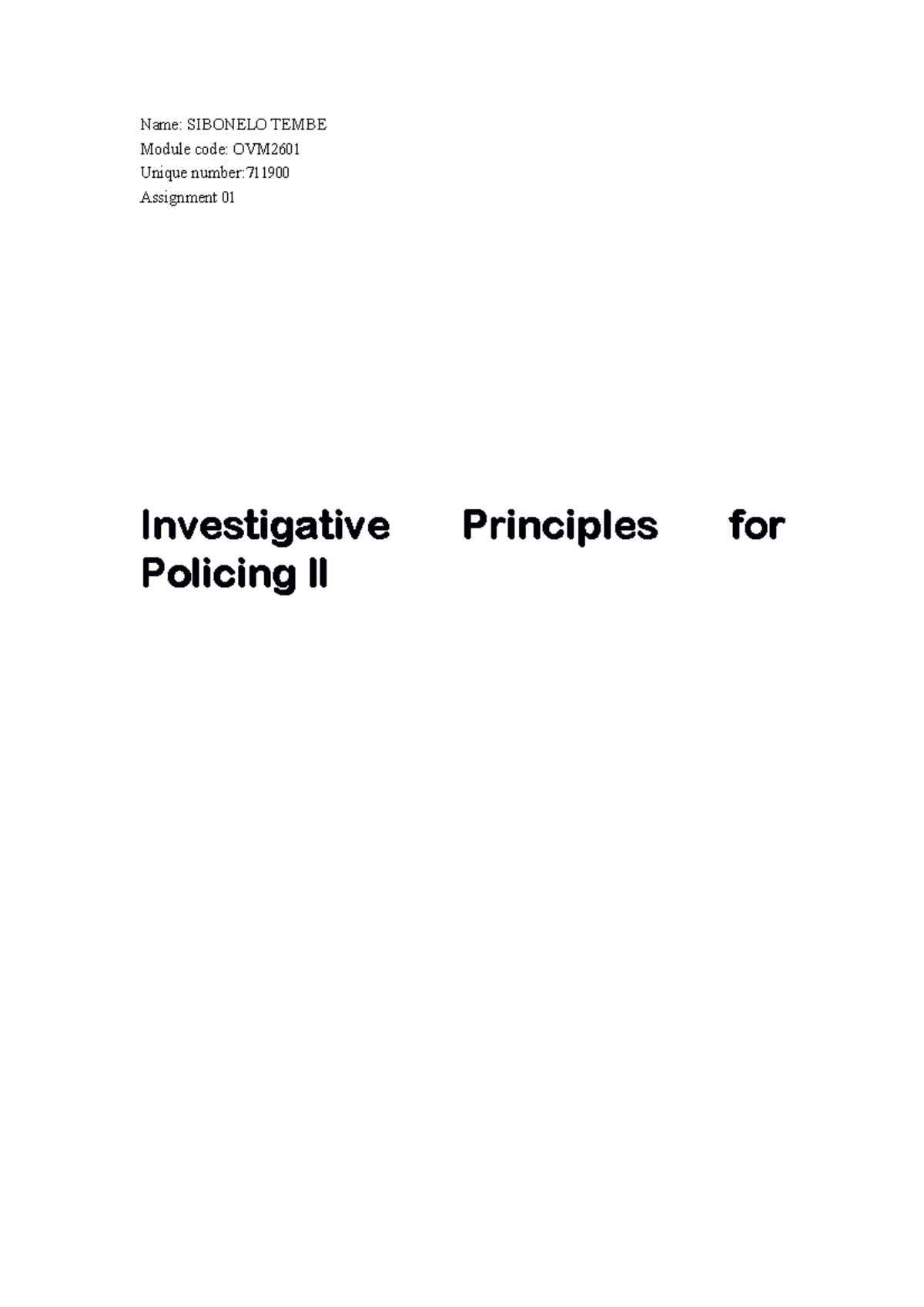 OVM2601 Assignment 01: Investigative Principles in Policing - Studocu