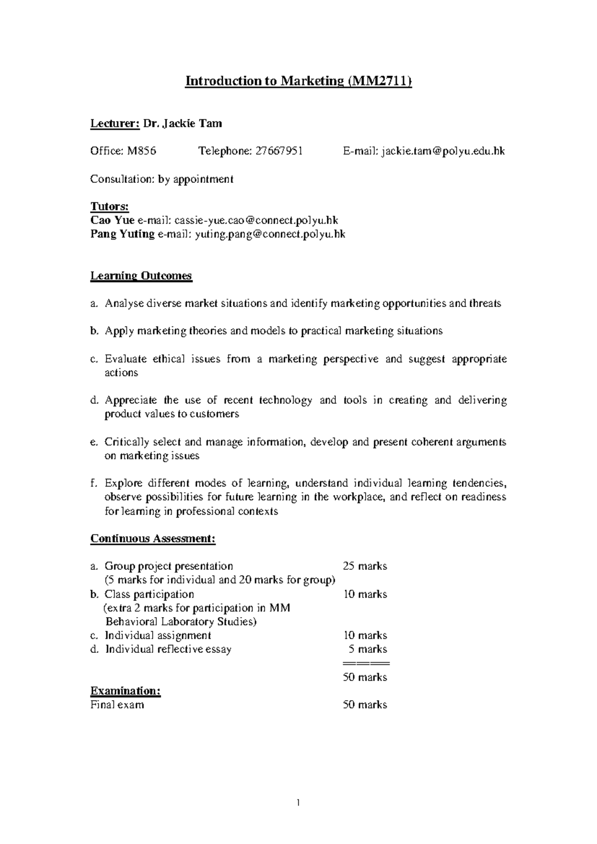 Comprehensive Outline for Introduction to Marketing Course MM2711 - Studocu