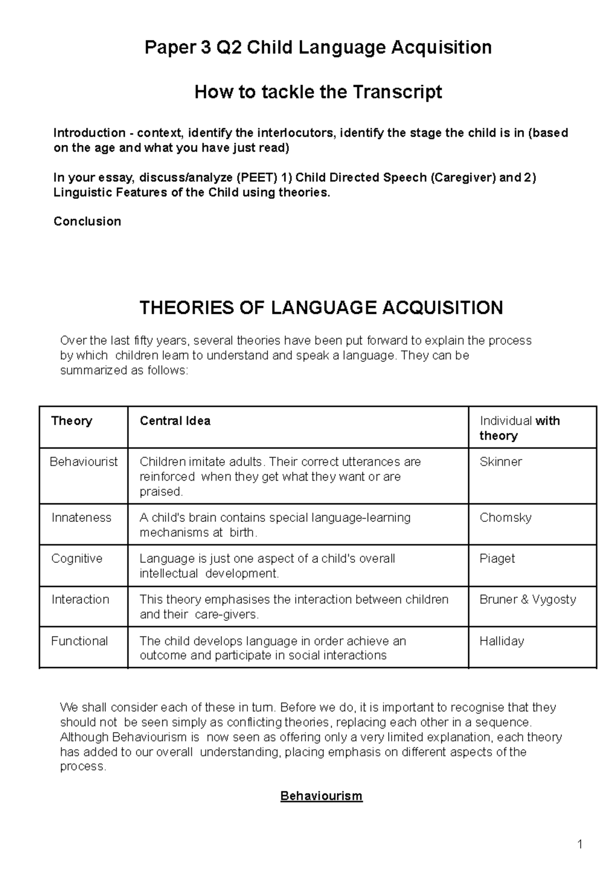 Paper 3, Q2 - Analyzing Child Language Acquisition Theories - Studocu