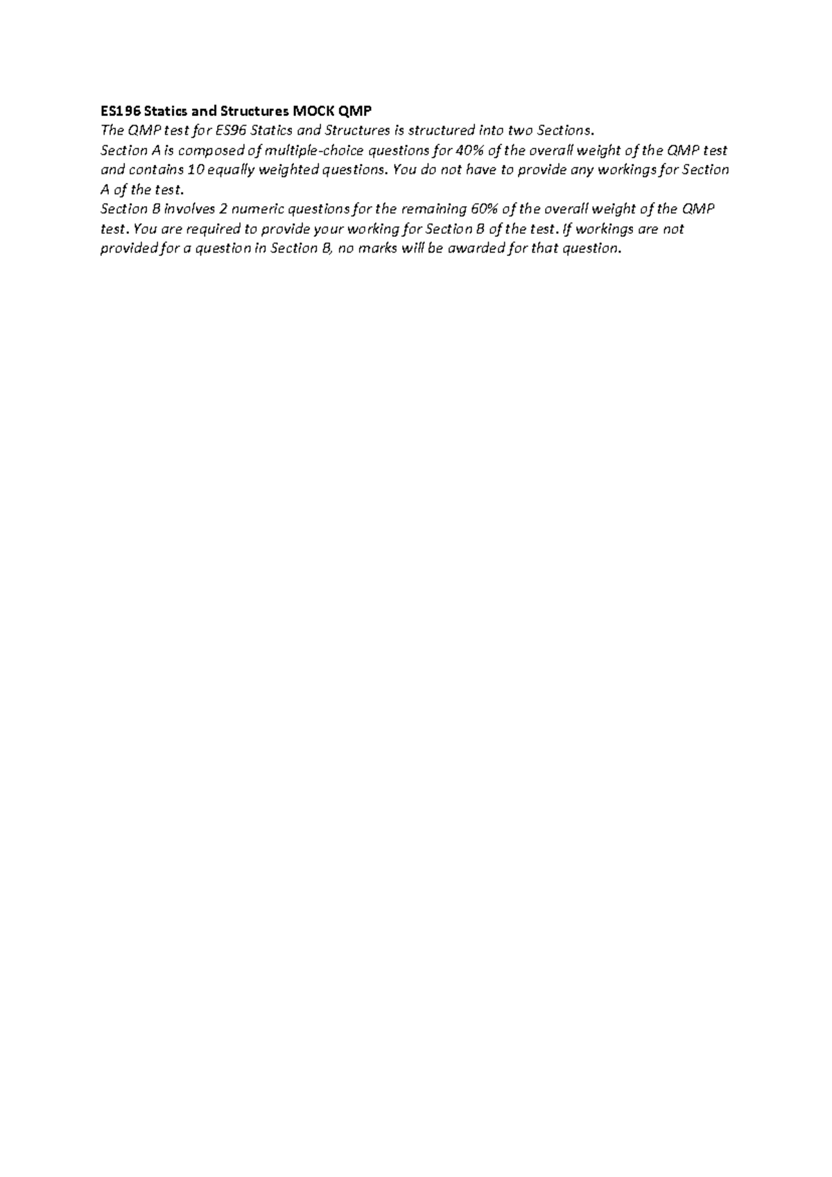 Mock QMP - November 2022 - ES196 Statics and Structures MOCK QMP The ...