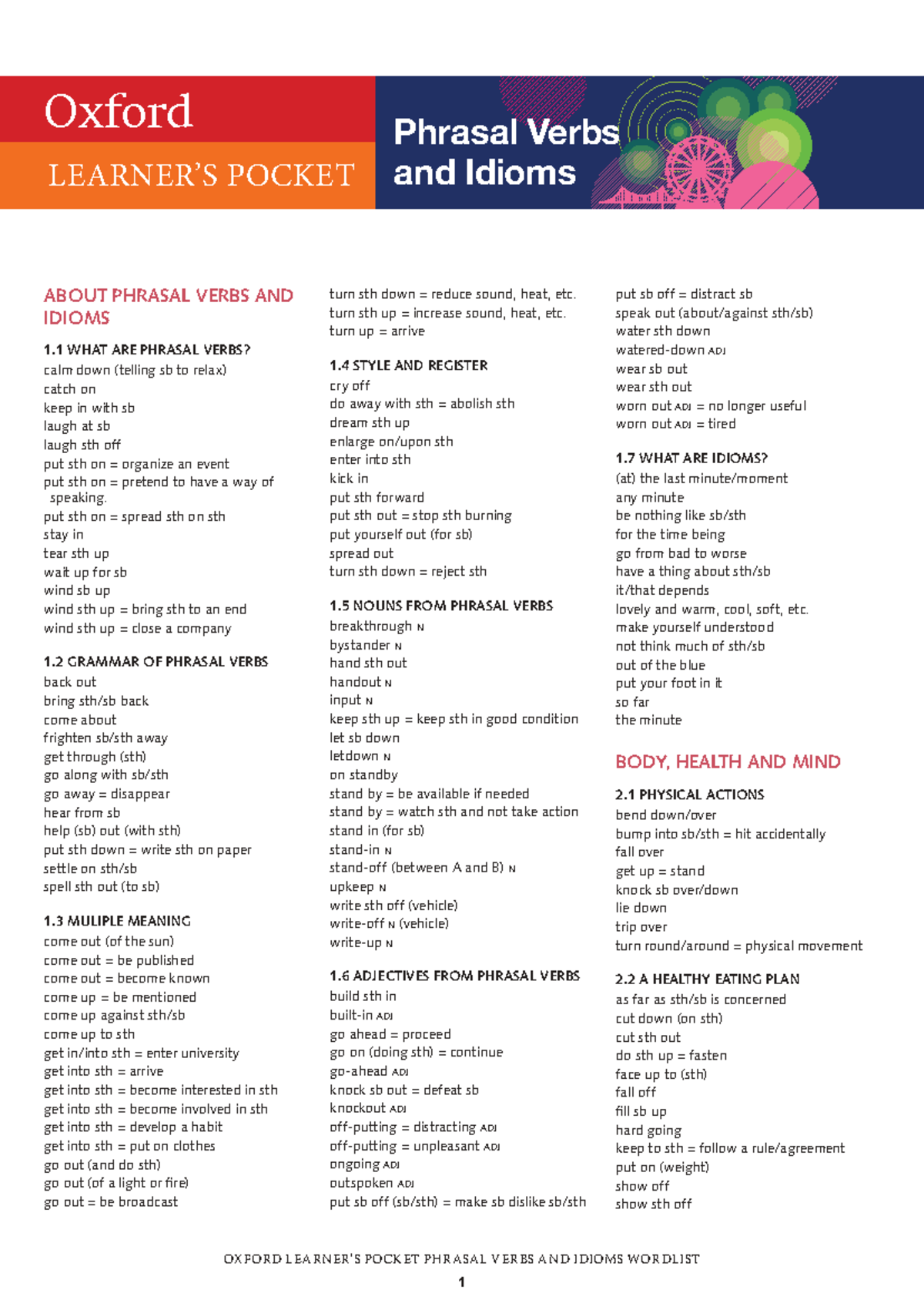 Oxford Pocket Guide: Phrasal Verbs and Idioms Overview - Studocu