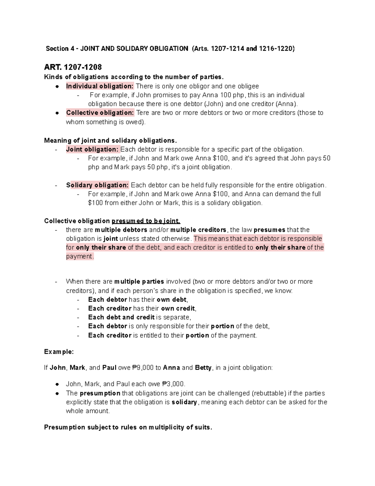 Midterm Obligations and Solidary Liabilities (Oblicon) - Chapter 4 ...