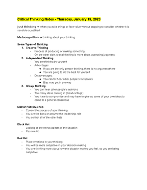 Critical Thinking Midterm Notes - Critical Thinking Midterm Exam ...