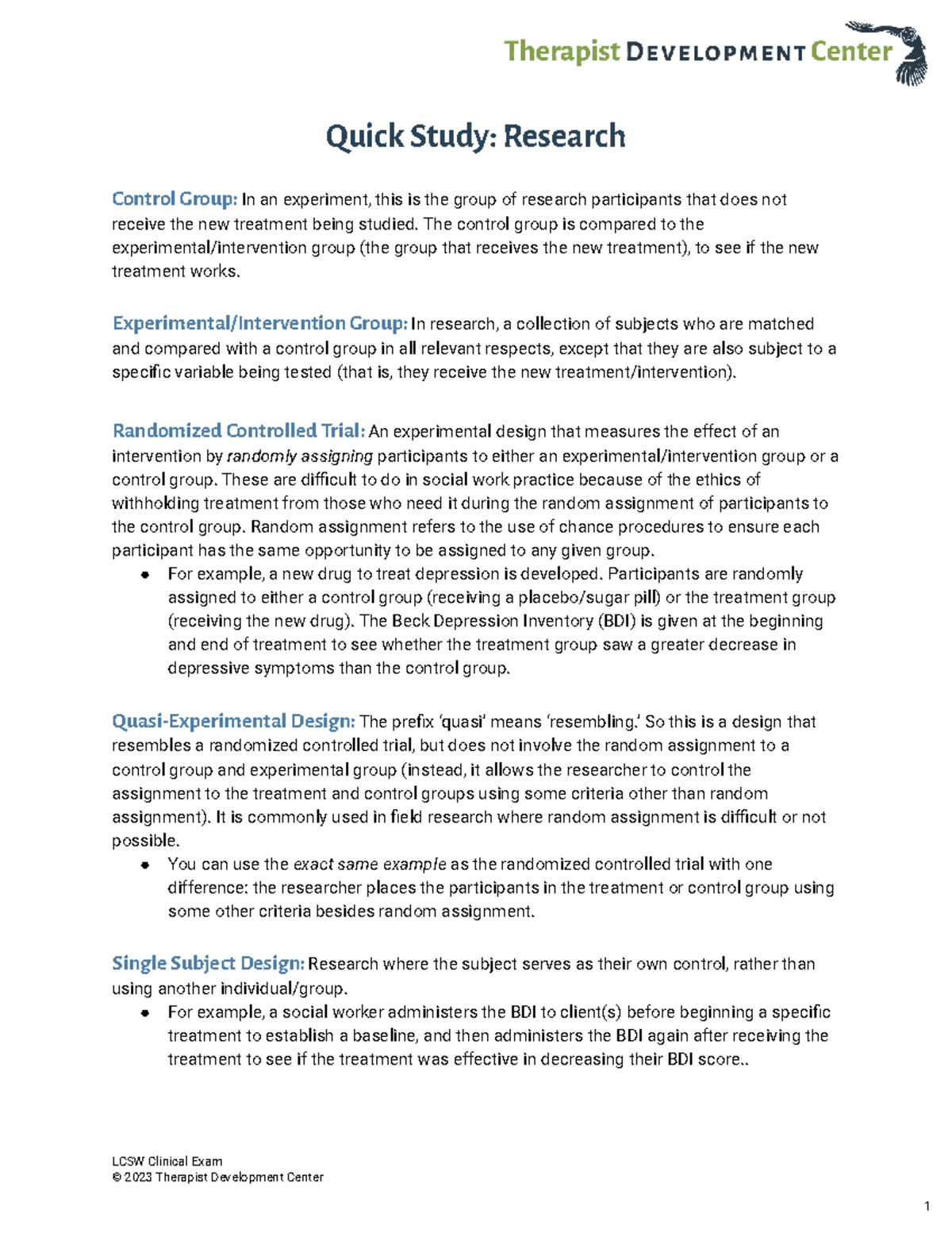 LCSW Clinical Exam Quick Study: Research Methodologies & Validity - Studocu