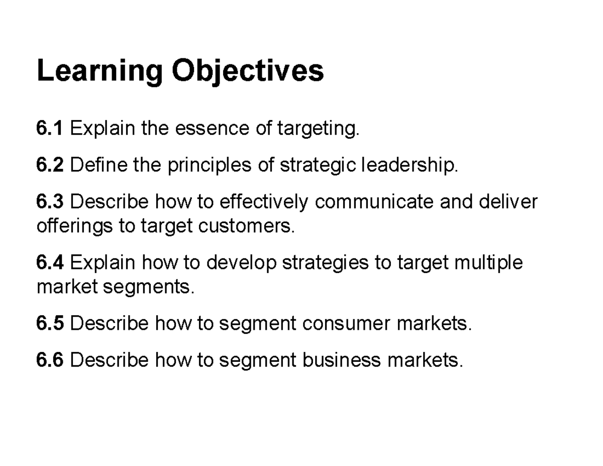 Chapter 6: Targeting Strategies and Market Segmentation Notes - Studocu