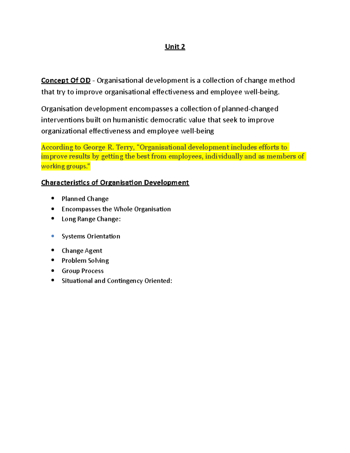 H2 - Unit 2: Lecture Notes on Organisational Development Concepts - Studocu