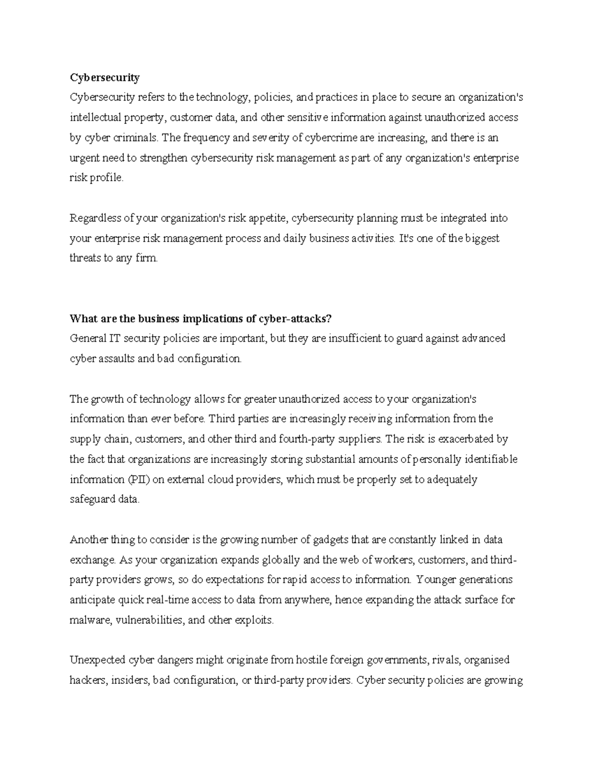 Cyber Security Risk Management Overview: Key Risks & Strategies - Studocu