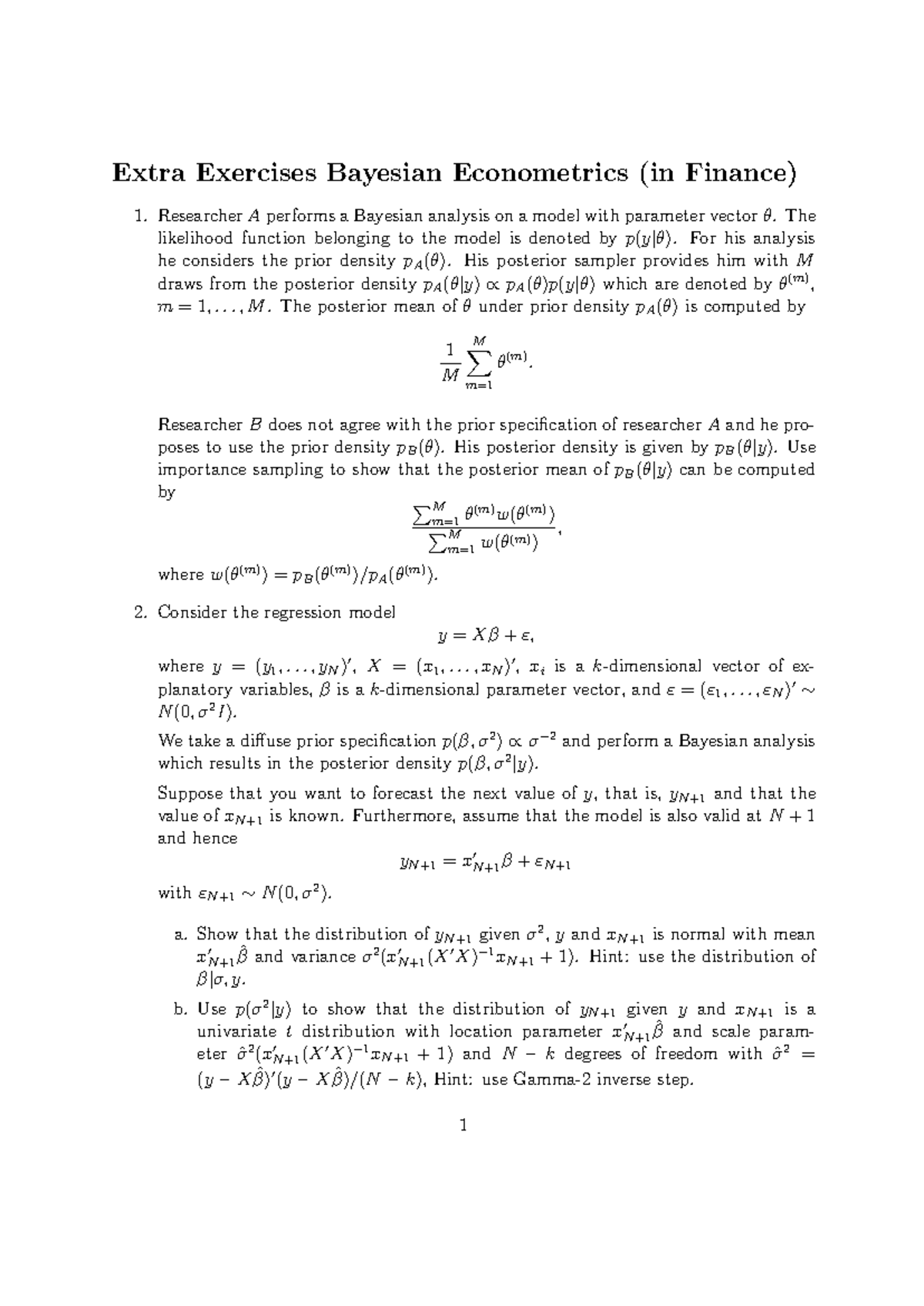 Extra Exercises in Bayesian Econometrics for Finance - Advanced ...