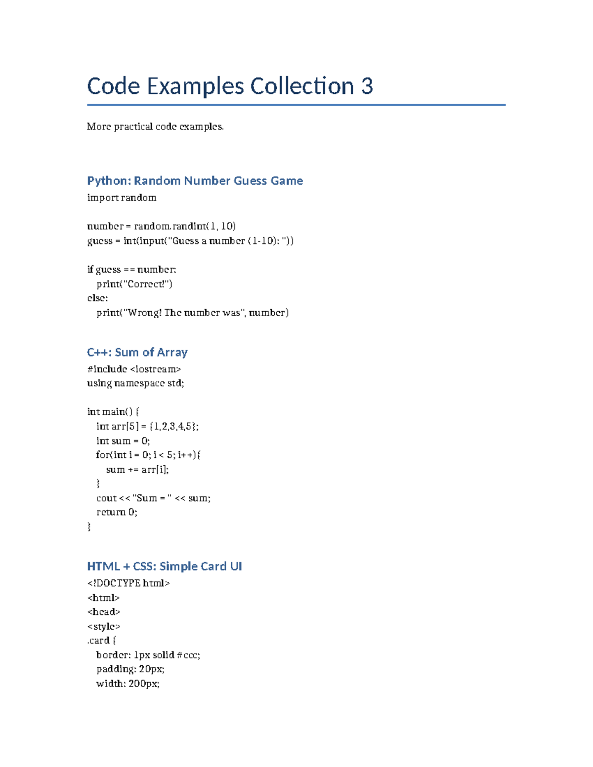 Sample code 3 - đại cương cacs môn - Code Examples Collection 3 More ...