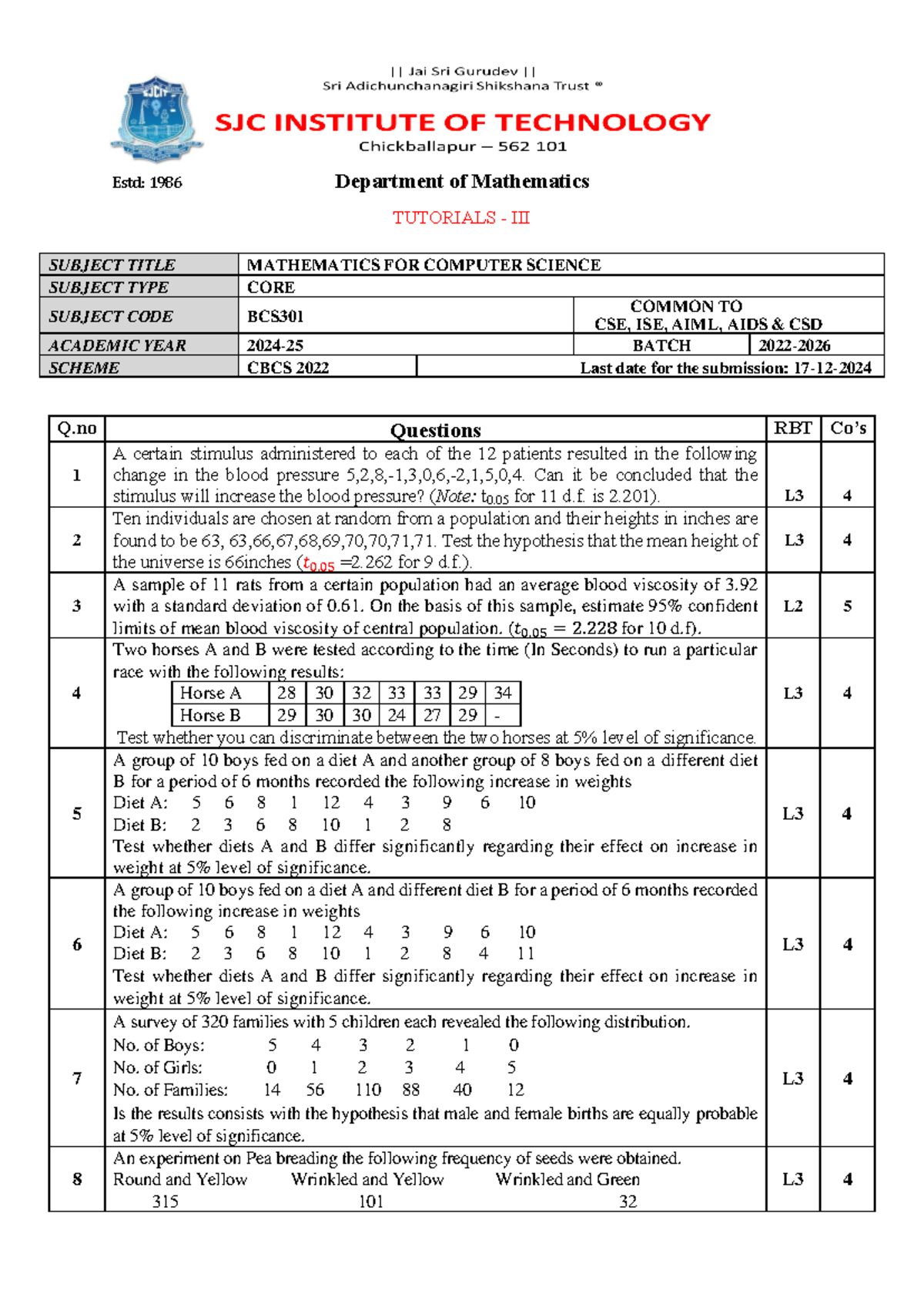 BCS301(T-3) - Mathematics for Computer Science Tutorial M3 - Studocu
