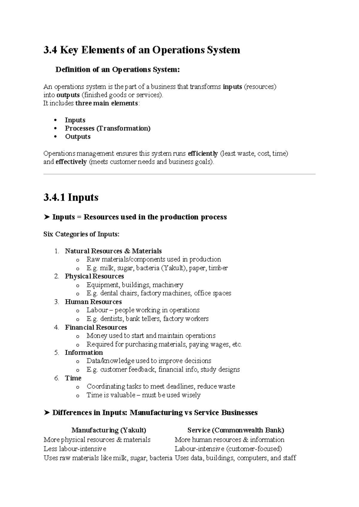 3.4 Key Elements of an Operations System: Inputs, Processes, Outputs ...