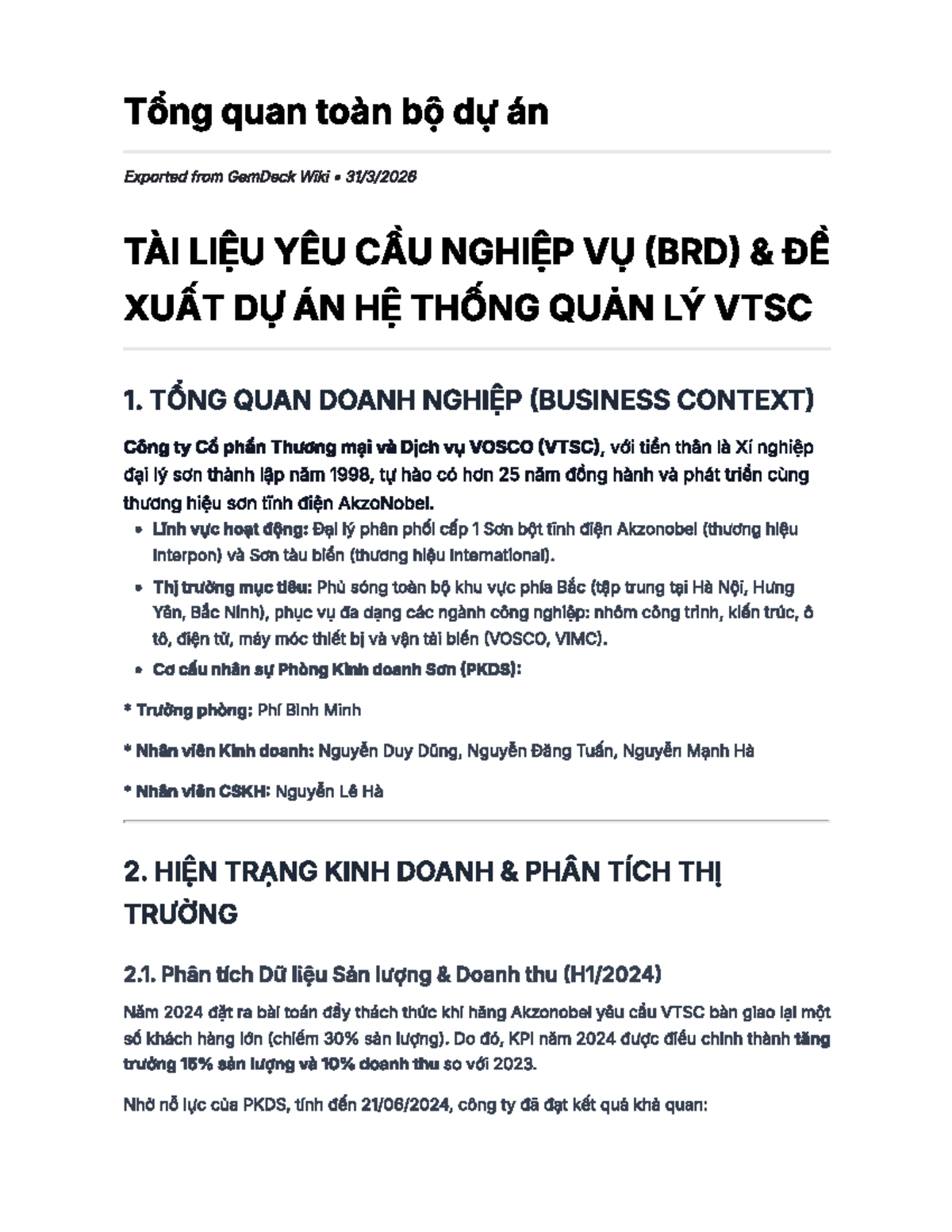 Tổng Quan Dự Án Quản Lý Kinh Doanh VTSC (BRD) - Studocu
