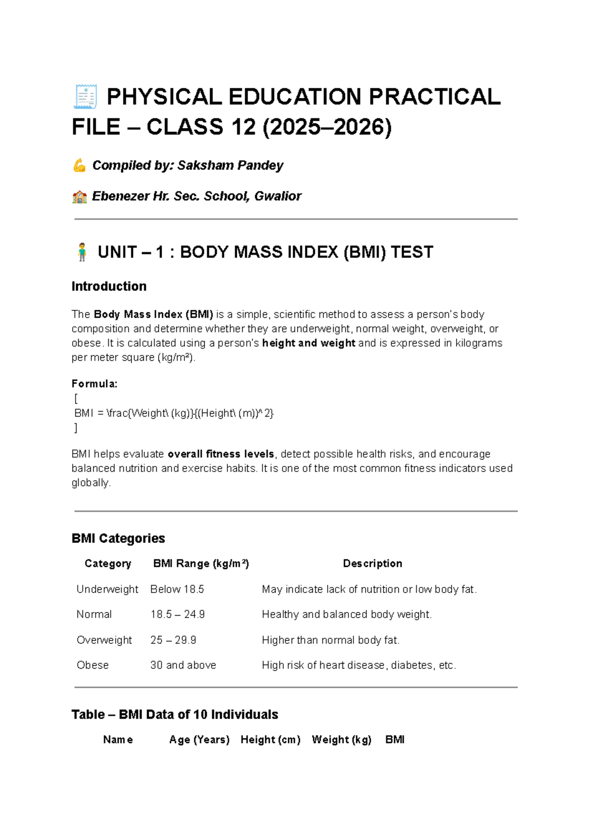 Physical Education Practical File - Class 12 (2025-2026) - Studocu