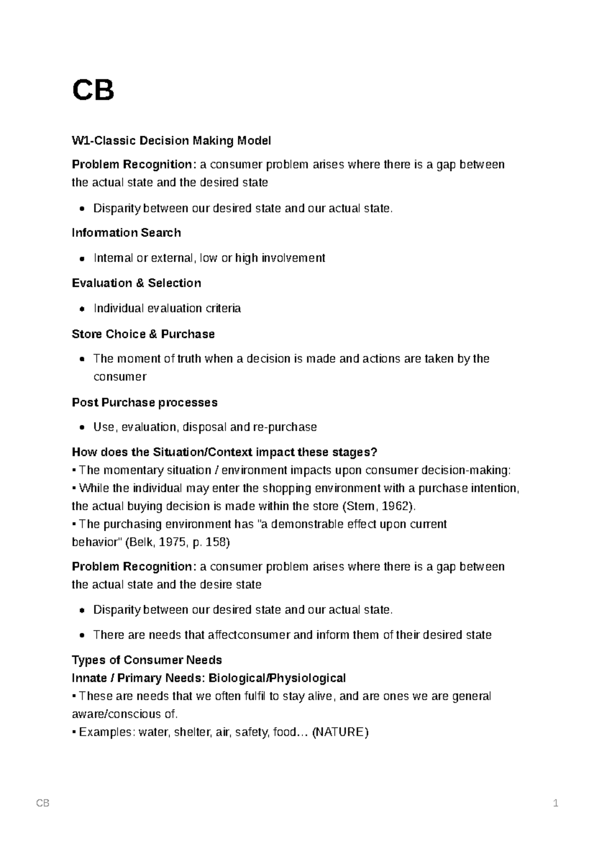 CB Exam Notes on Consumer Decision-Making and Motivation - Studocu