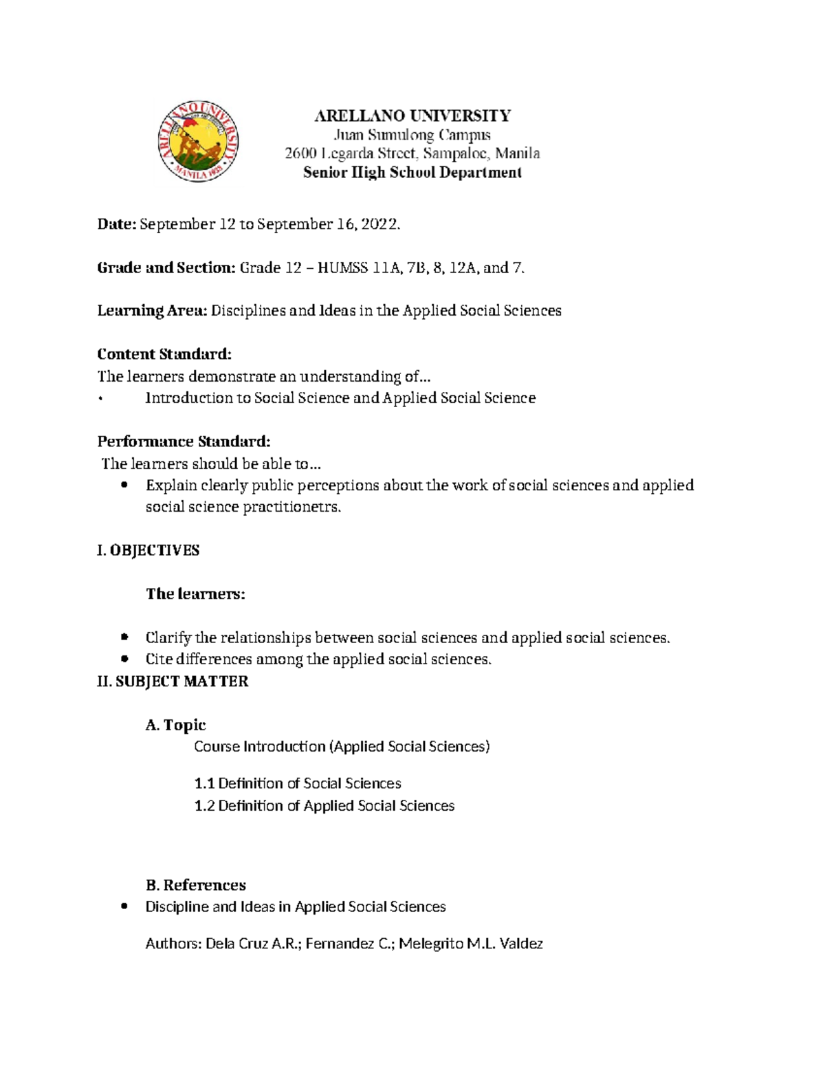 LP 1: Intro to Social Science & Applied Social Science - Grade 12 HUMSS ...