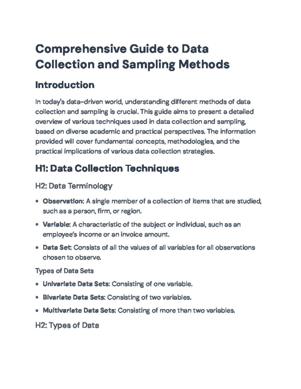 Comprehensive Overview of Data Collection & Sampling Methods - Studocu