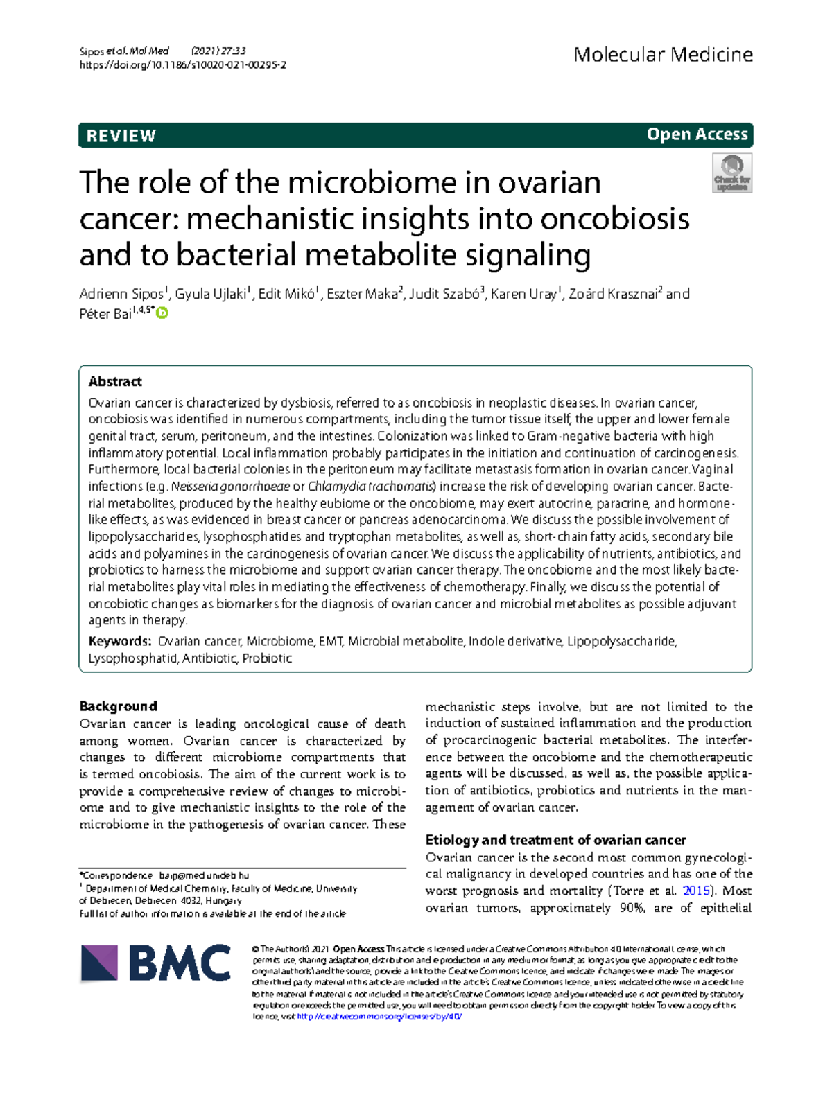 The Role of the Microbiome in Ovarian Cancer: Insights into Oncobiosis ...