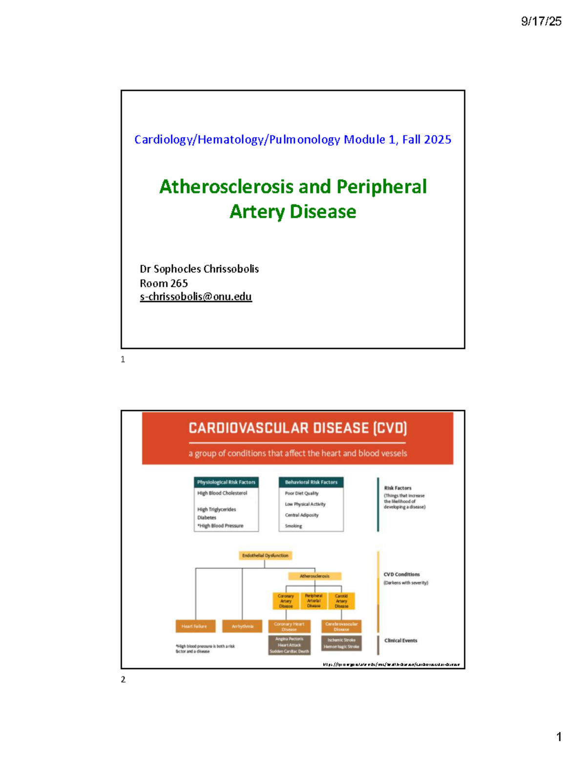 Atherosclerosis and Peripheral Artery Disease Lecture Notes (Module 1 ...
