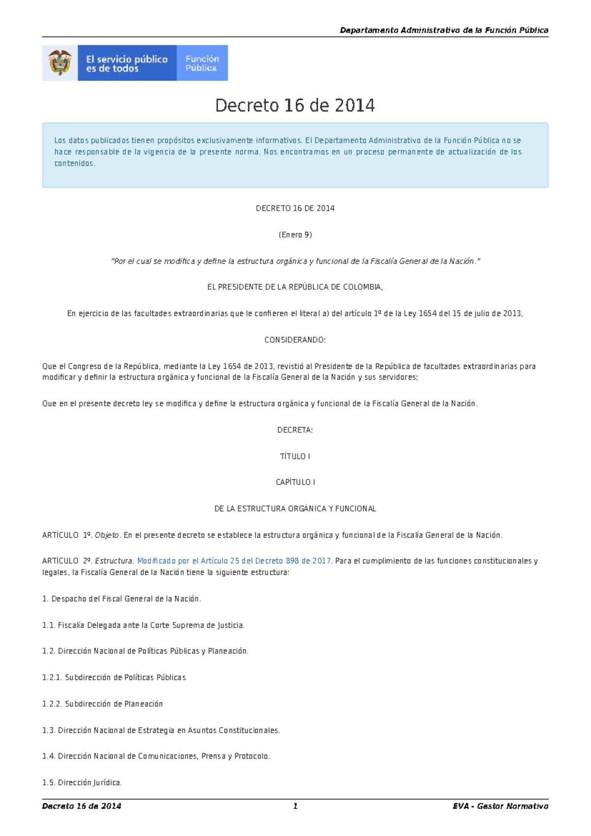 Decreto Ley 16 de 2014: Estructura de la Fiscalía General de la Nación ...
