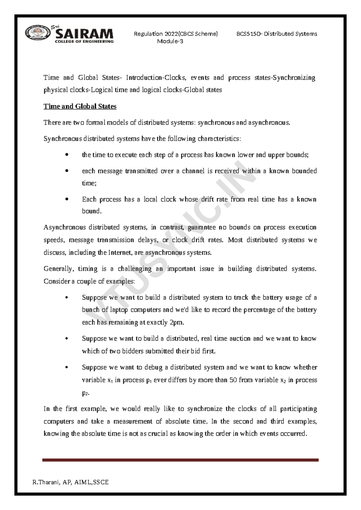 BCS515D - Module 3: Notes on Distributed Systems and Time Management ...