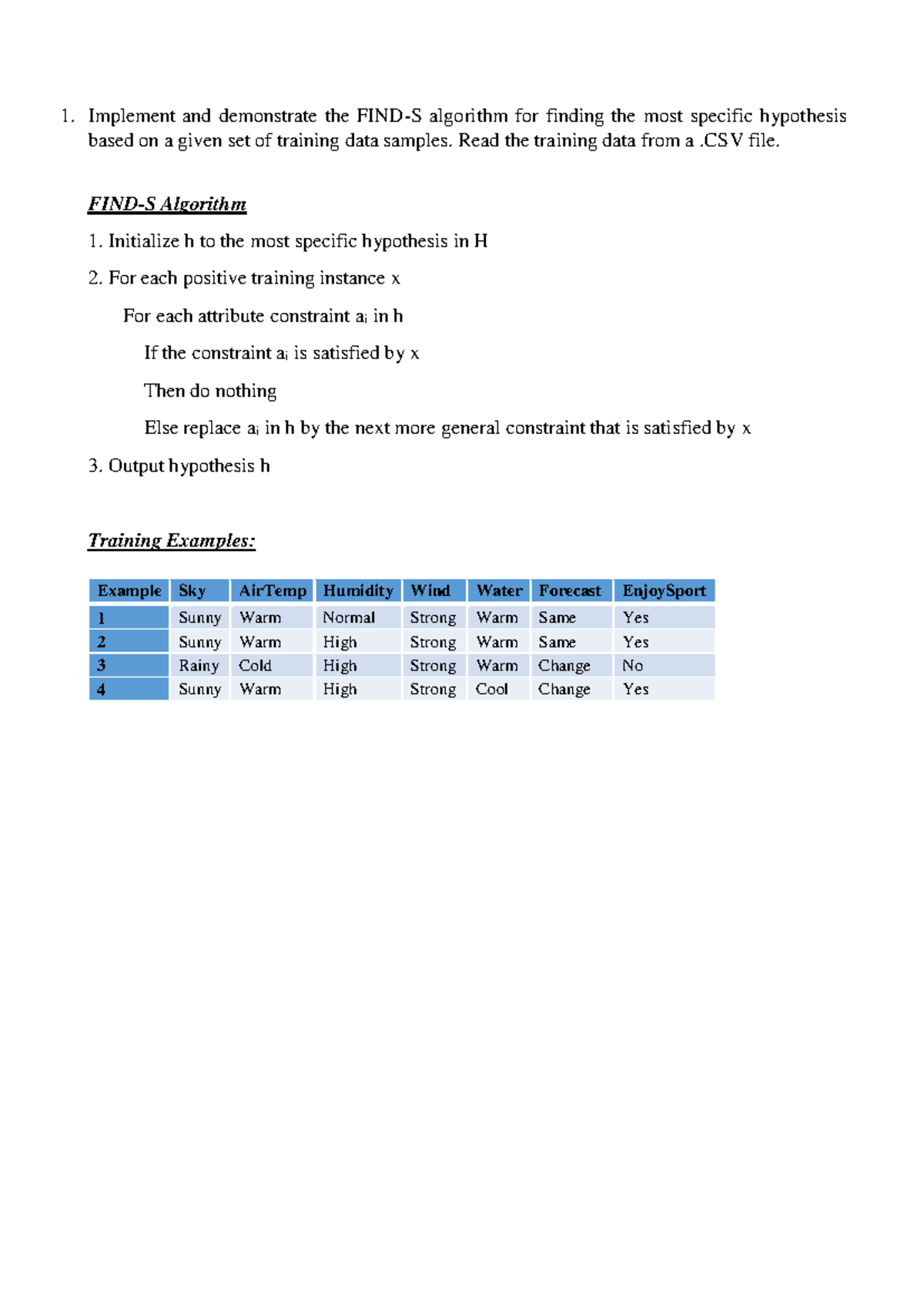 ML Lab Exp 1: FIND-S Algorithm Implementation Manual - Studocu