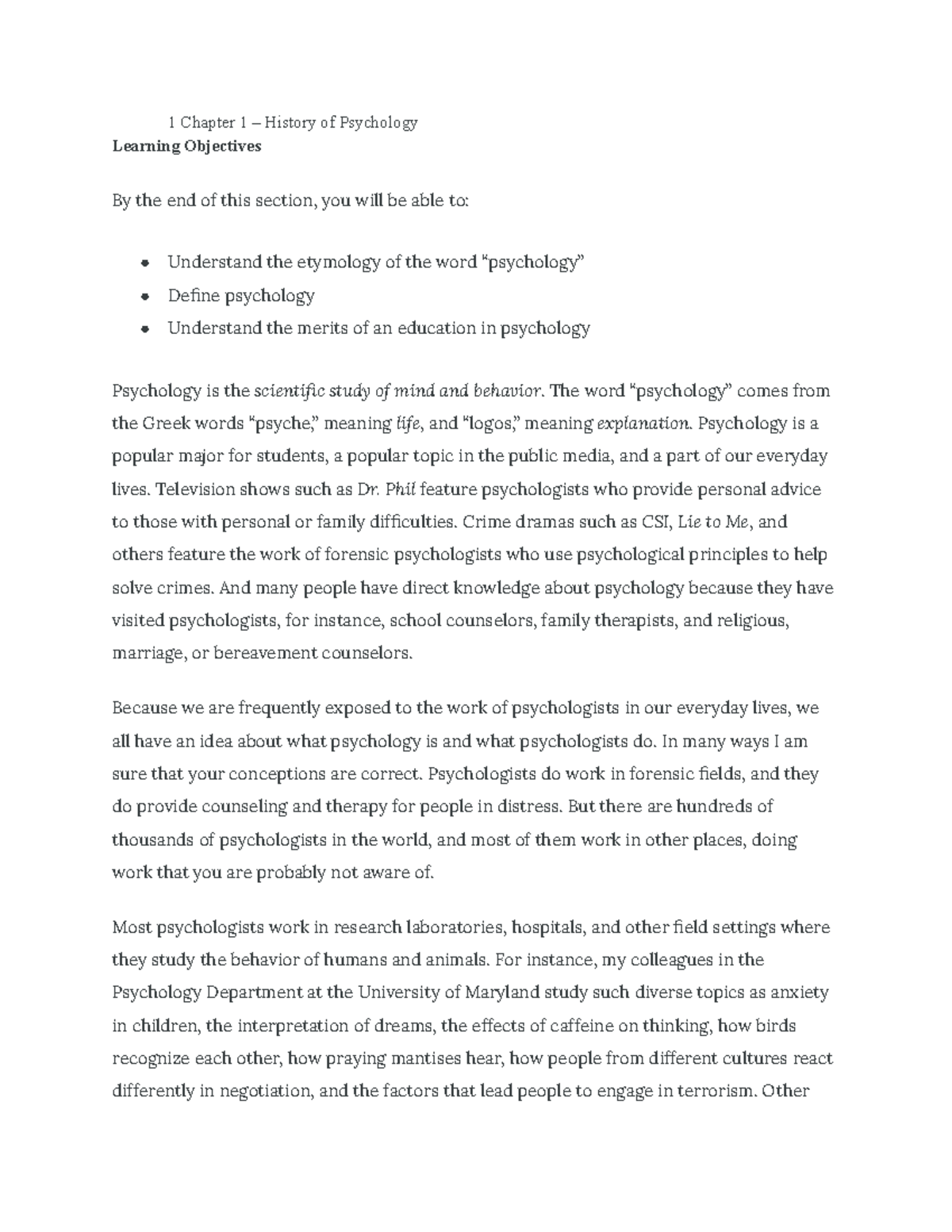 1 Chapter 1 – History of Psychology - 1 Chapter 1 – History of ...