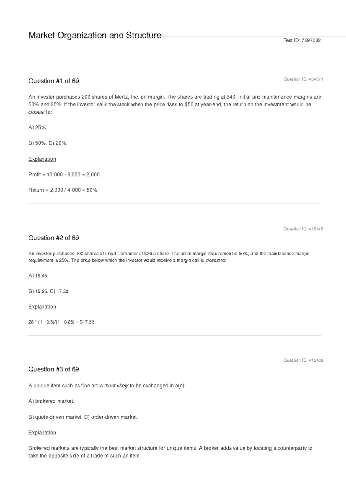 Market Organization and Structure Test Questions (ID: 7697282) - Studocu