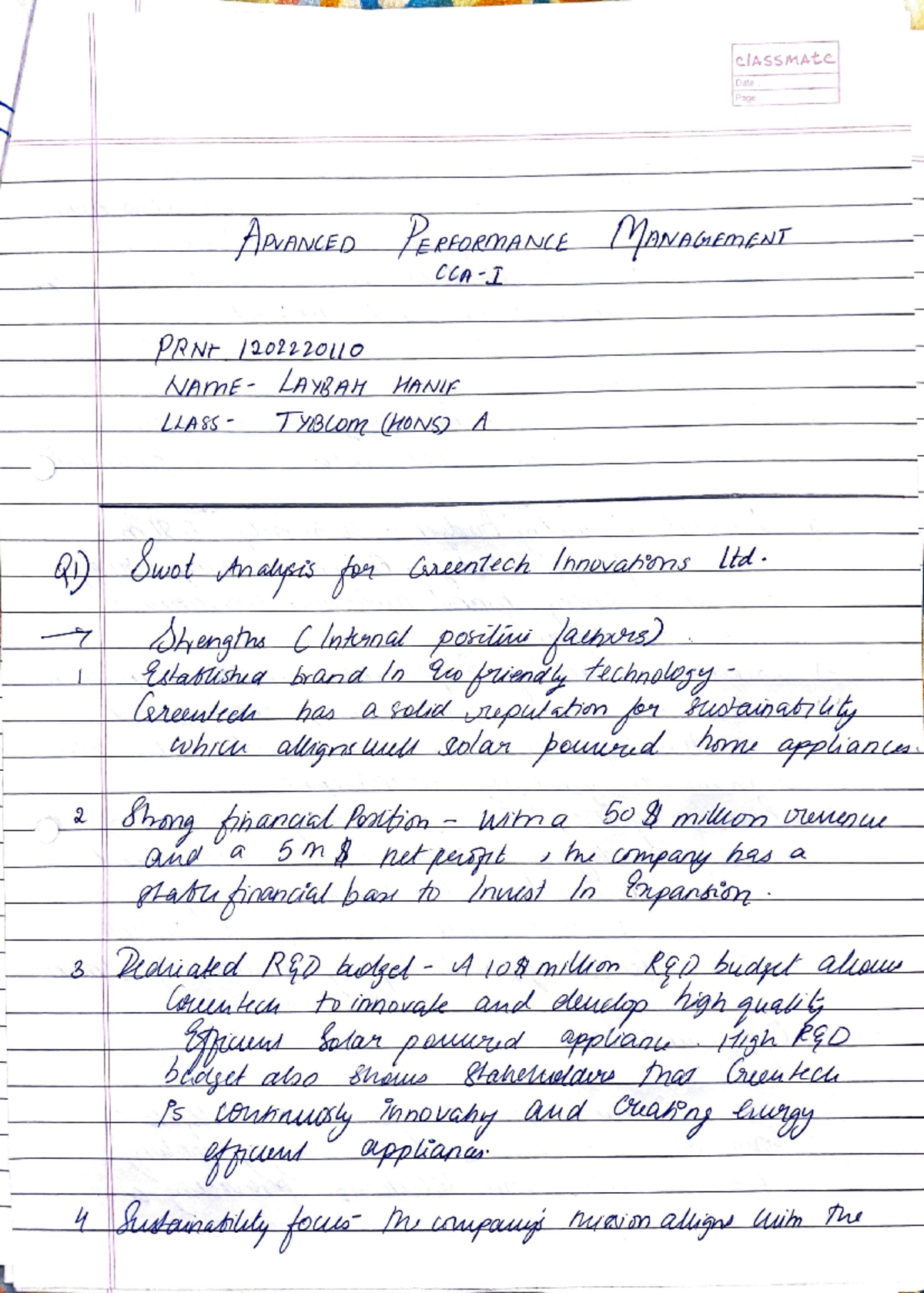 120222011 0 laybahhanif APM assignment - CLASSMATE Date Page ADVANCED ...