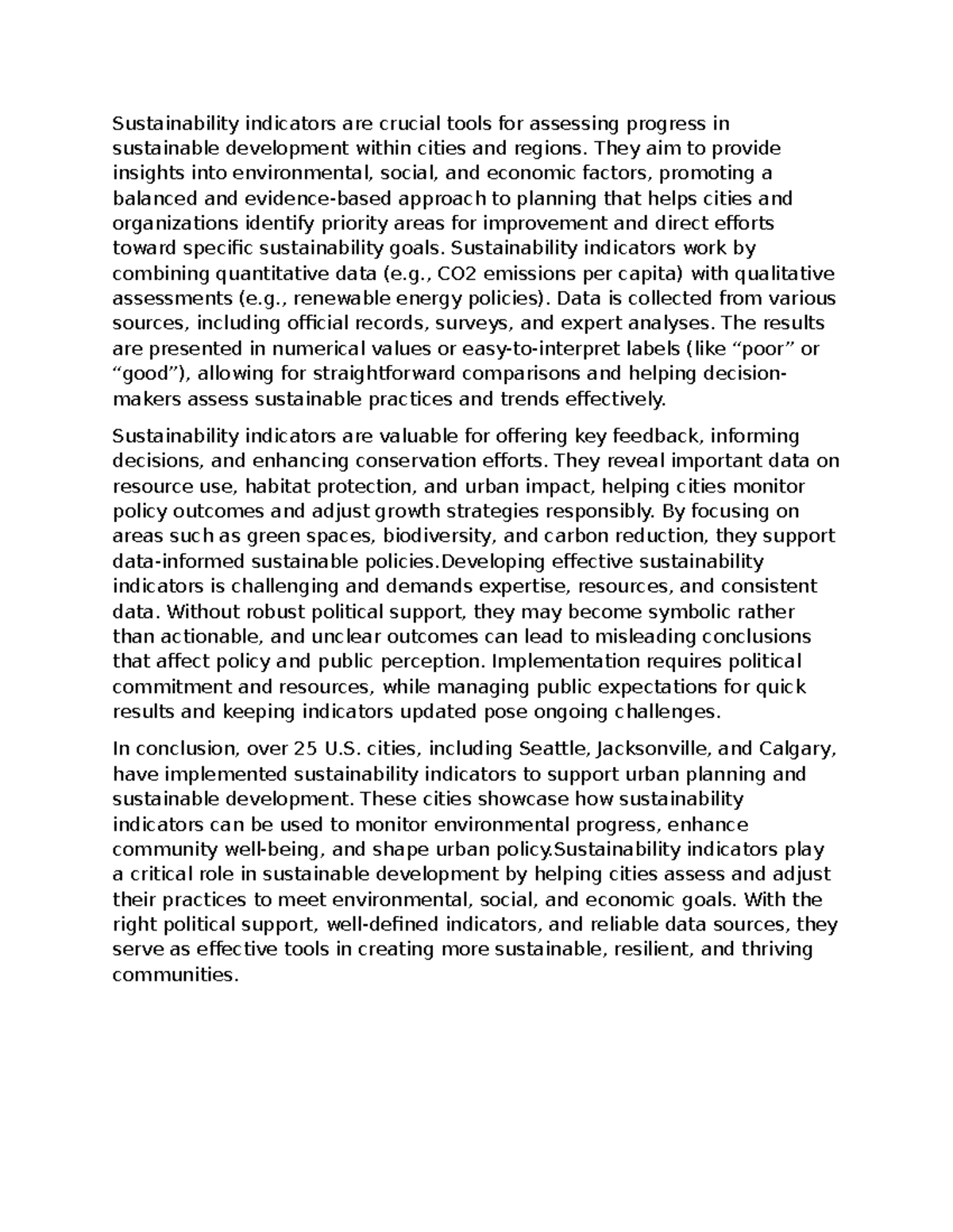 SUST 101: Brief Summary of Sustainability Indicators in Urban Planning ...