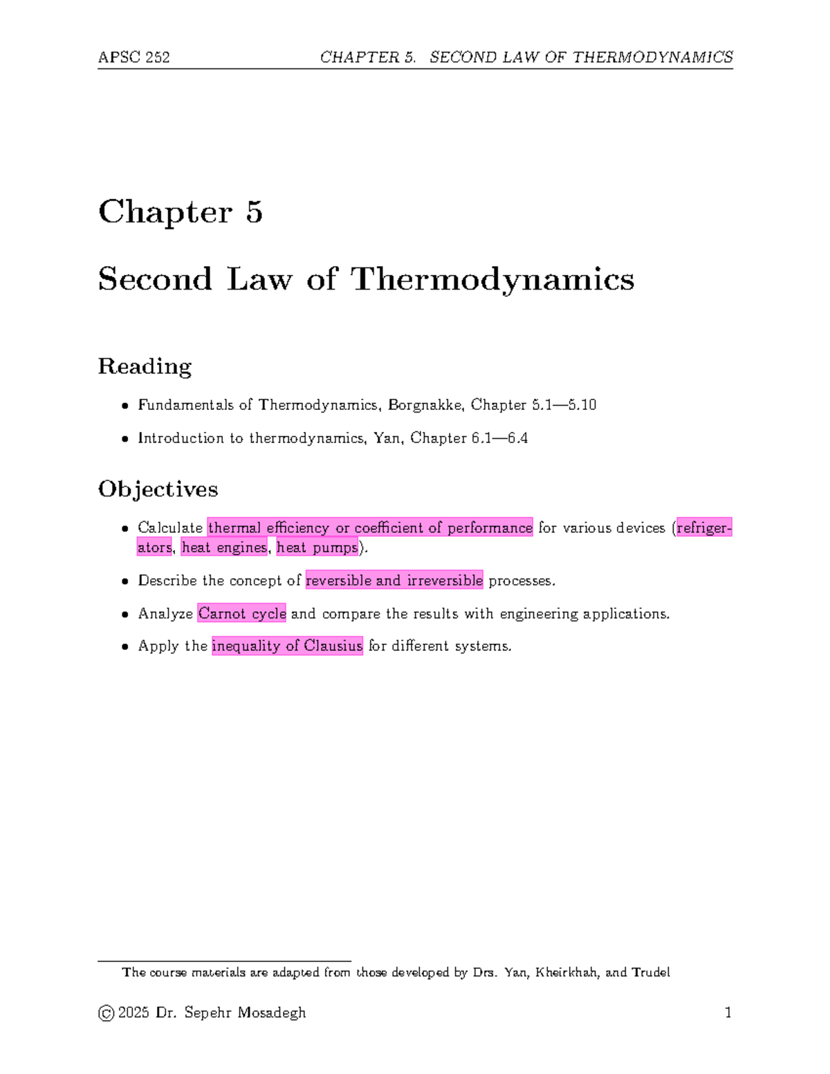APSC 252 CHAPTER 5: SECOND LAW OF THERMODYNAMICS OVERVIEW - Studocu