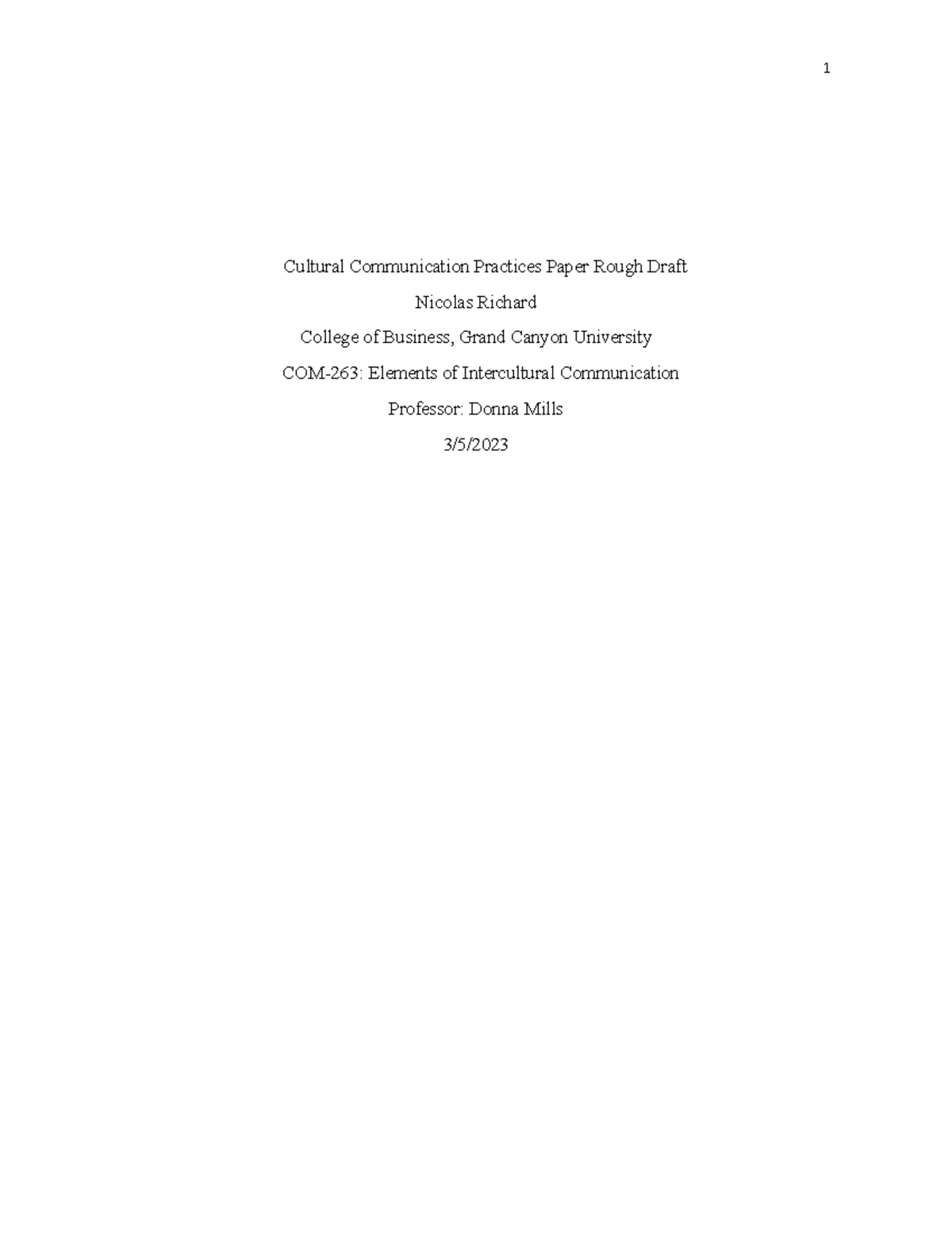 COM-263: Cultural Communication Practices Paper Rough Draft - Studocu