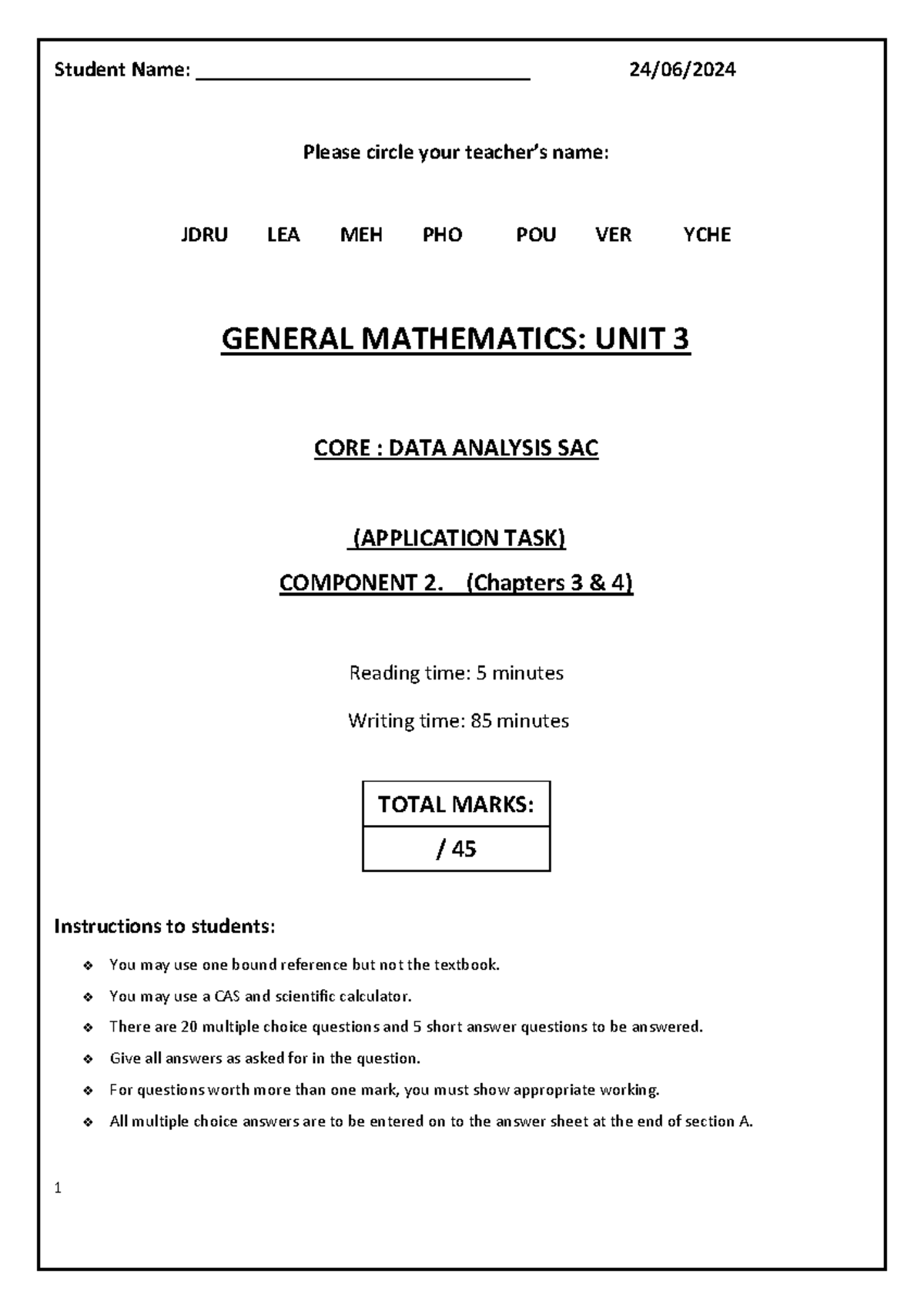 2024 General Mathematics: Unit 3 Data Analysis SAC Solutions (Ch 3 & 4 ...
